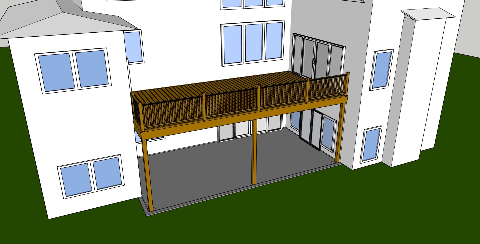 Basic rendering of the proposed project. Illustrates a simple model, complete with project, house, relative windows/doors, while using a basic color scheme.
