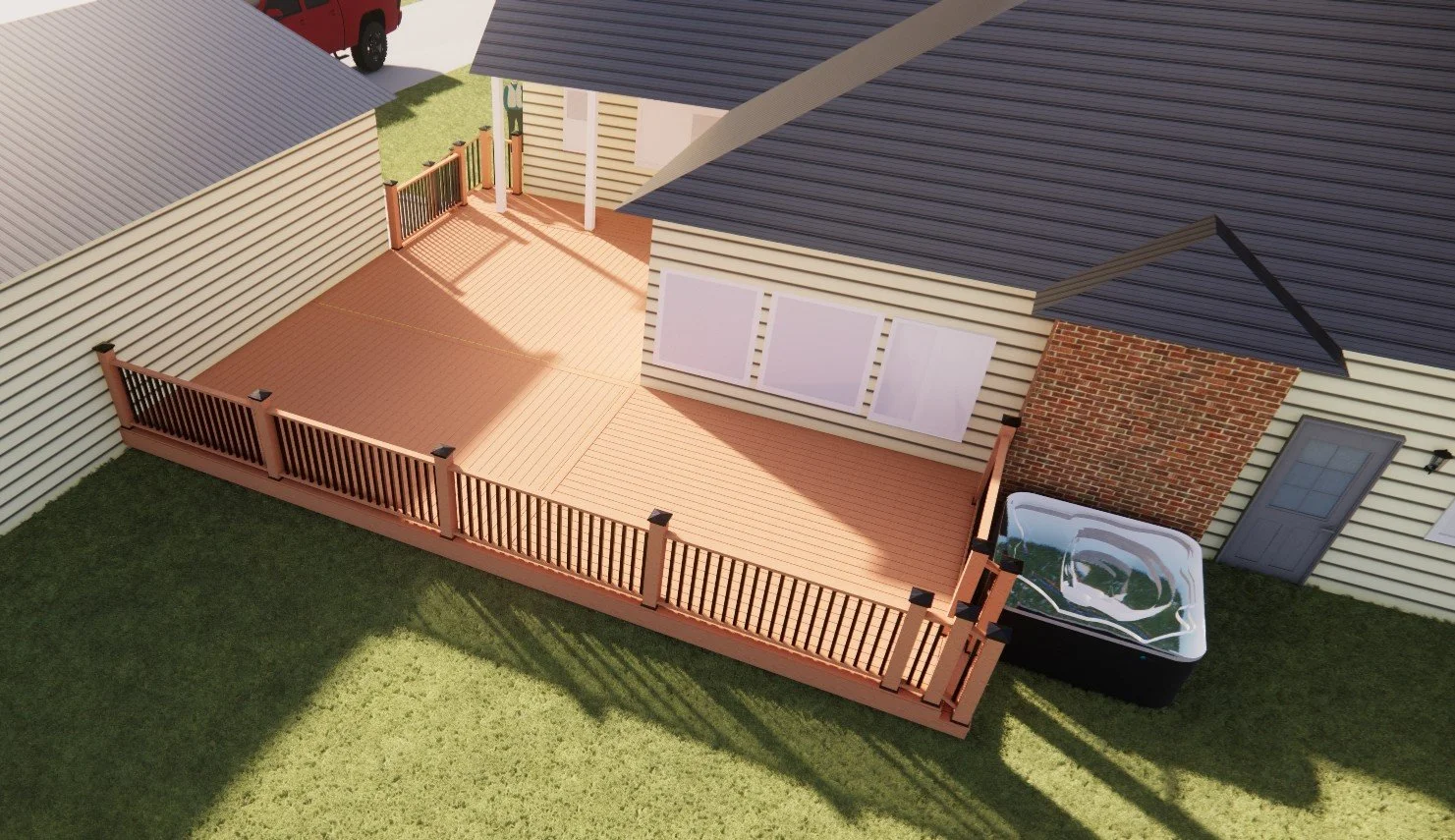 Large wrap around deck featuring a large entertaining space.