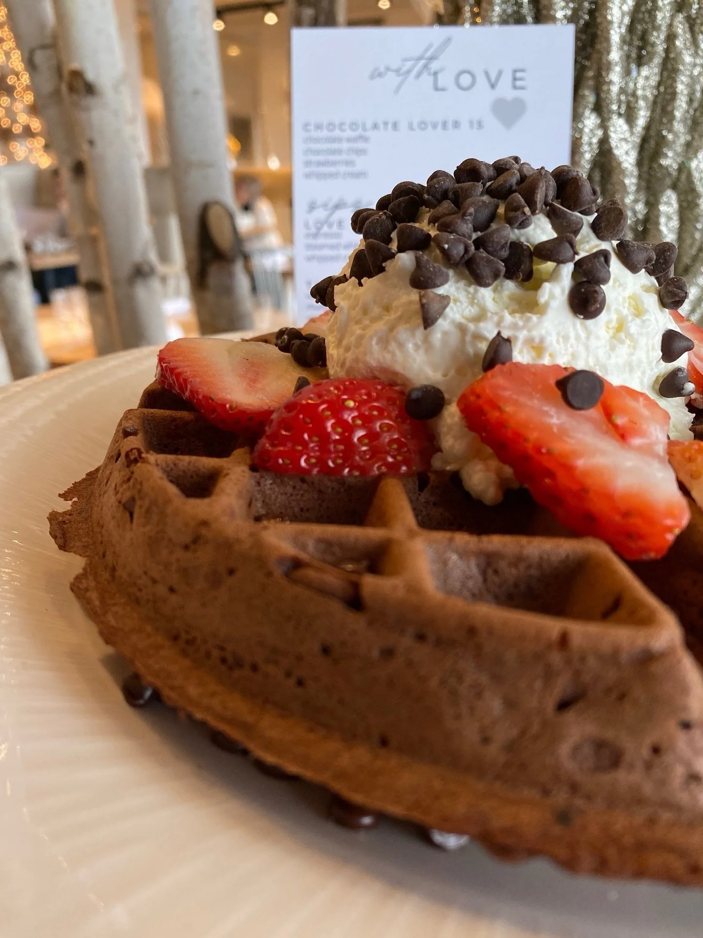 This is your sign to order the chocolate waffle 🤎 {chocolate waffle, chocolate chips, strawberries, whipped cream} 
#chocolatelovers #avenuekitchen #housemade #withlove #phillyeatsgood