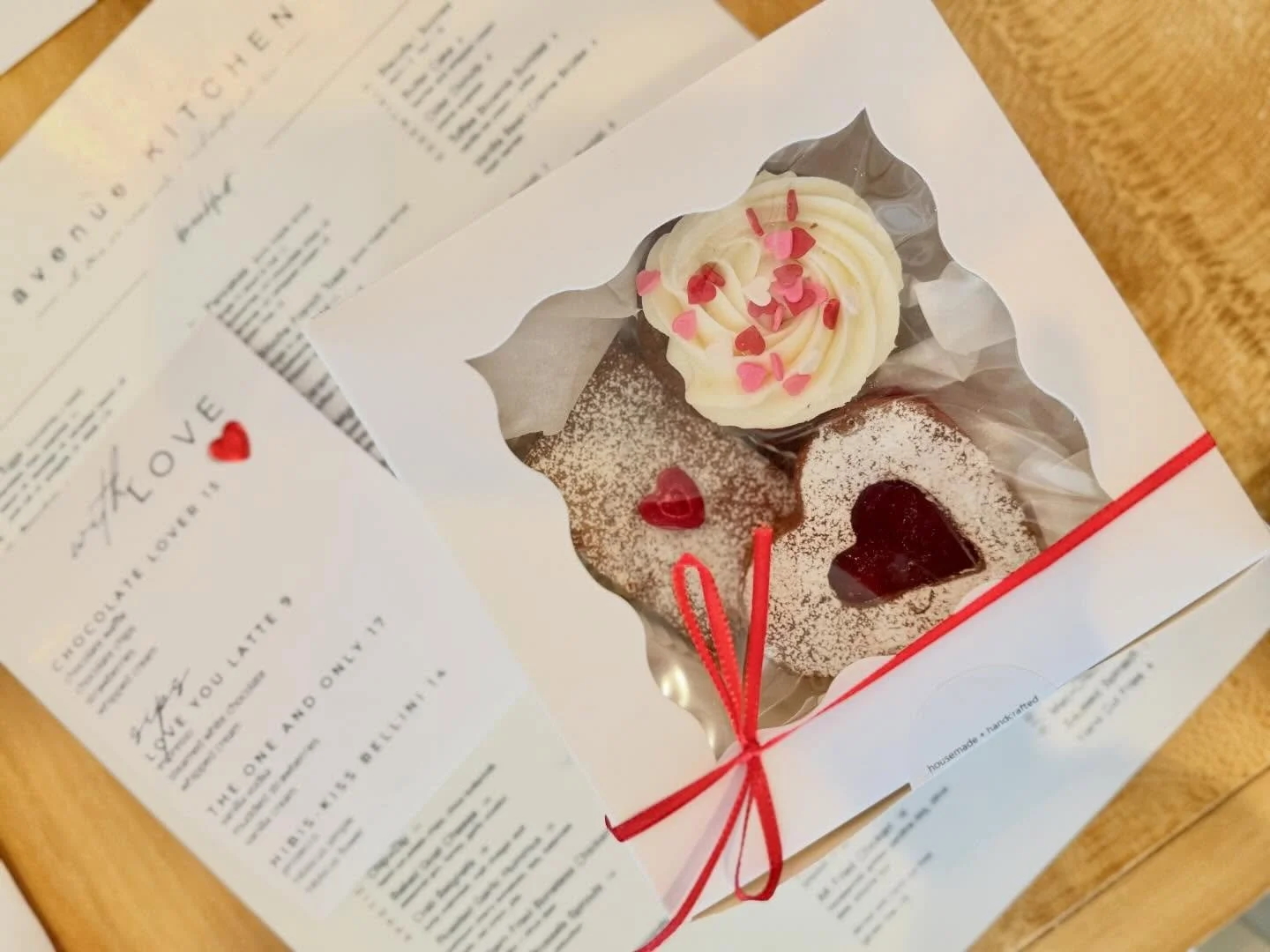 Made with Love - Valentine&rsquo;s Day Treat Box 💕 🫶🏼
{linzer heart cookie, red velvet cupcake with cream cheese frosting, fudge brownie} Available today thru Valentine&rsquo;s Day while supplies last!