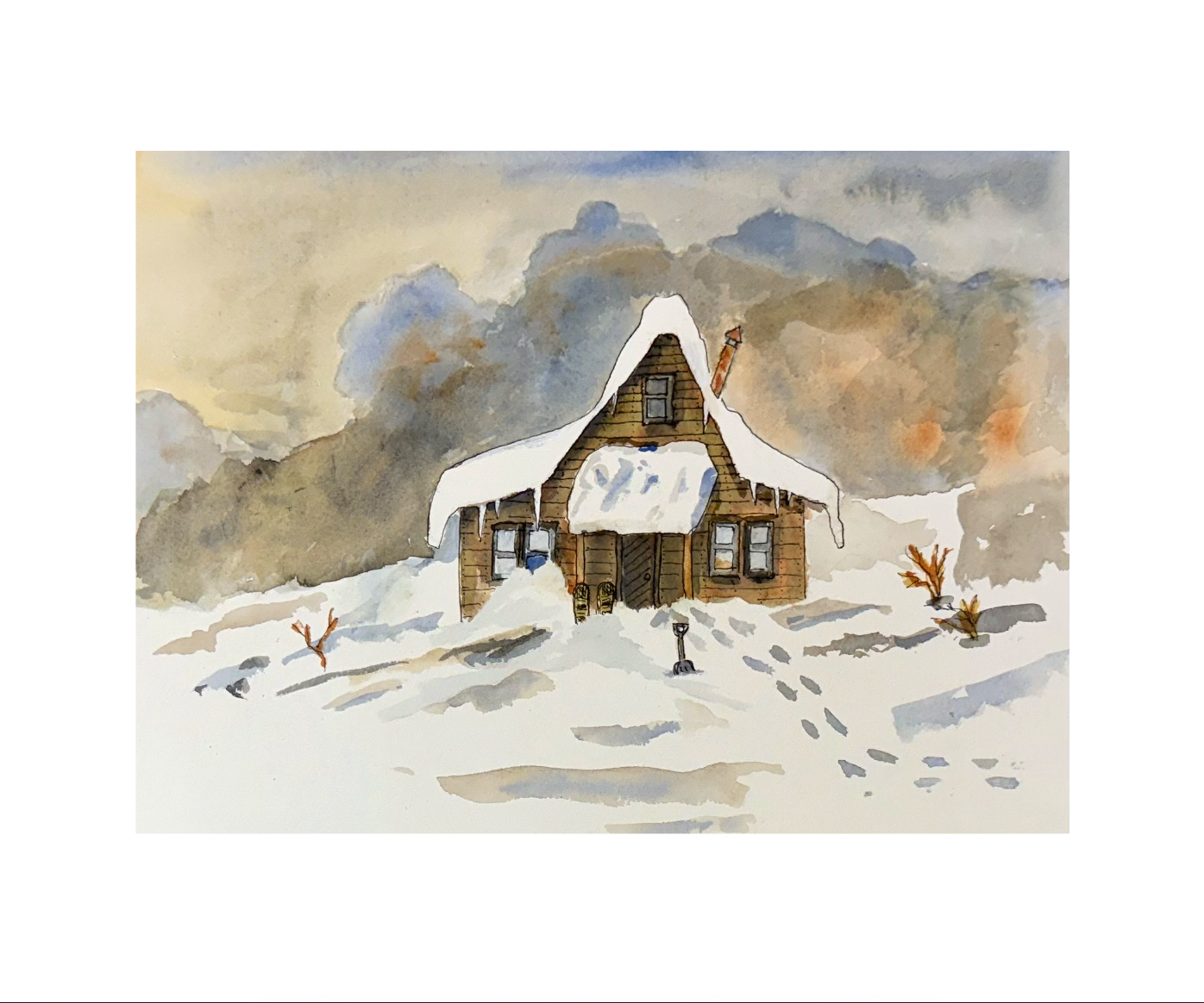 Winter Cabin Watercolor (Digital Download)