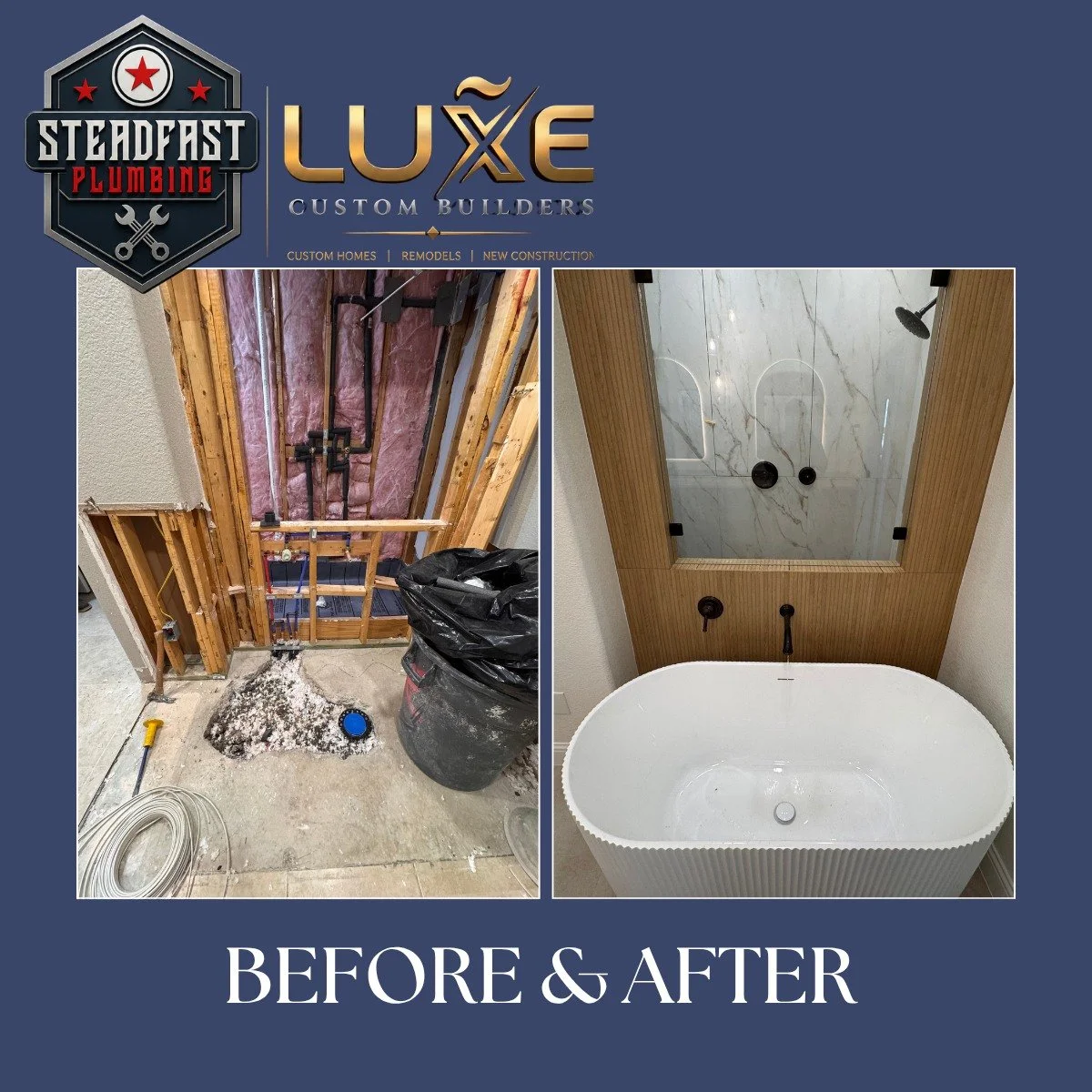 We love being part of projects like this.

This stunning bathroom transformation was brought to life by our friends at LUXE Custom Builders and we were proud to be part of the plumbing behind the scenes.

High-end remodels take a team that values qua