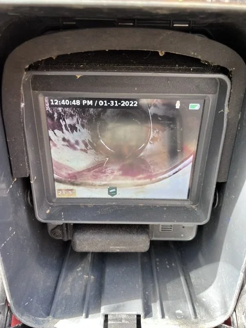 Sewer camera inspection showing blockage inside residential sewer line