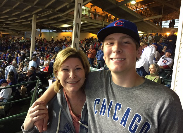 Photo of Kristy Brindley with her son Michael at Wrigley Field.