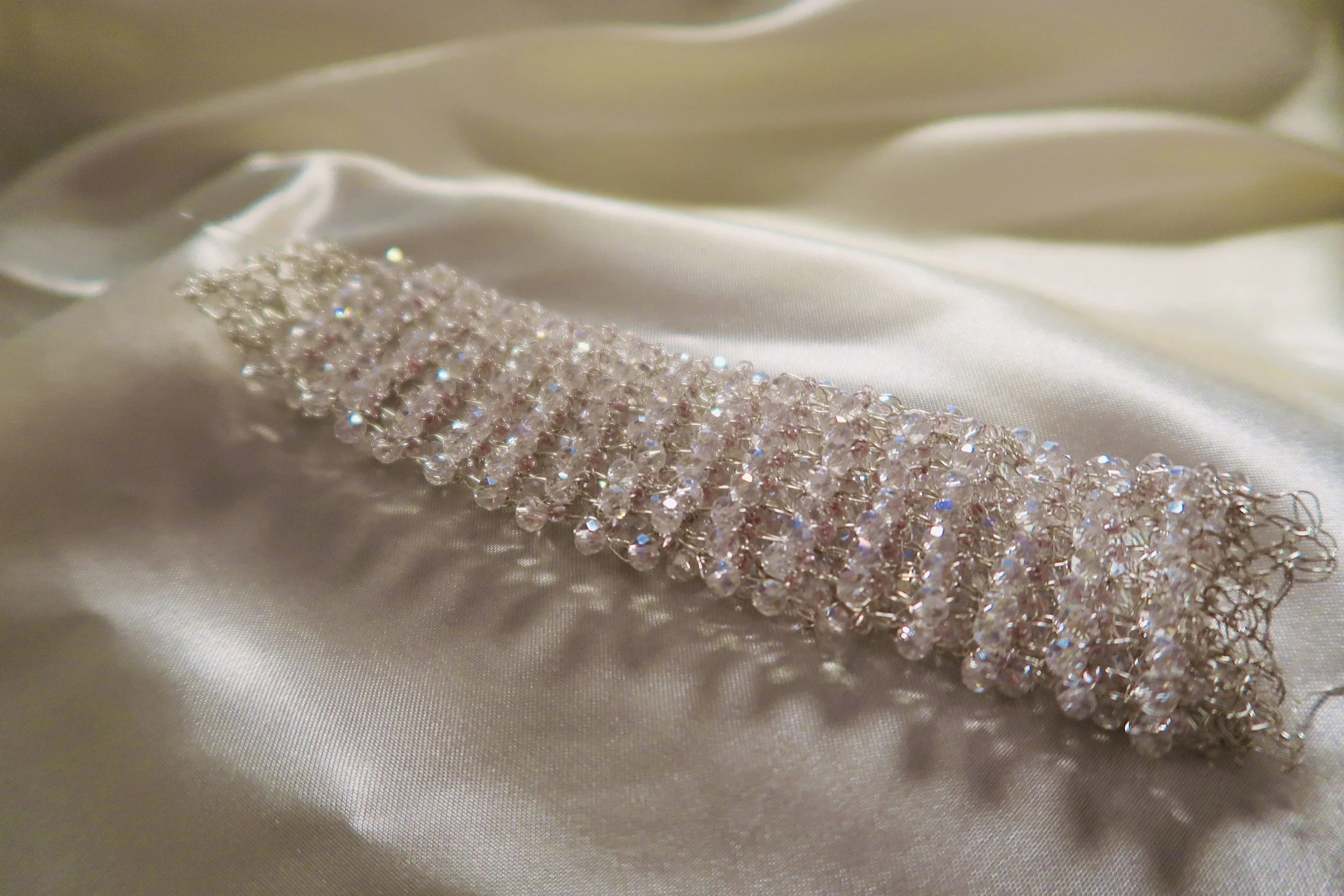 Bracelets |  hand-crocheted from fine metal wire with crystal accents