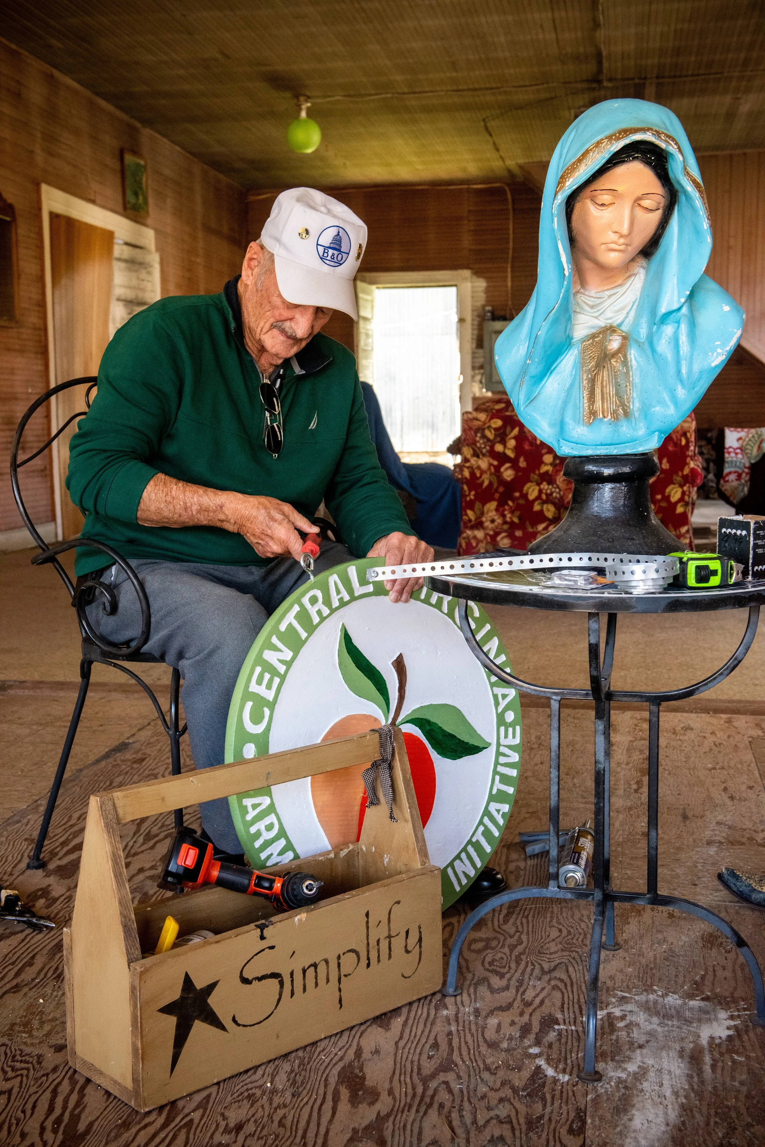 Installing the beautiful new signs at the Odd Fellows Hall in Massies Mill