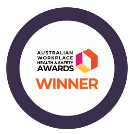 Australian Workplace Health & Safety Awards Winner badge with a checkmark and orange accents