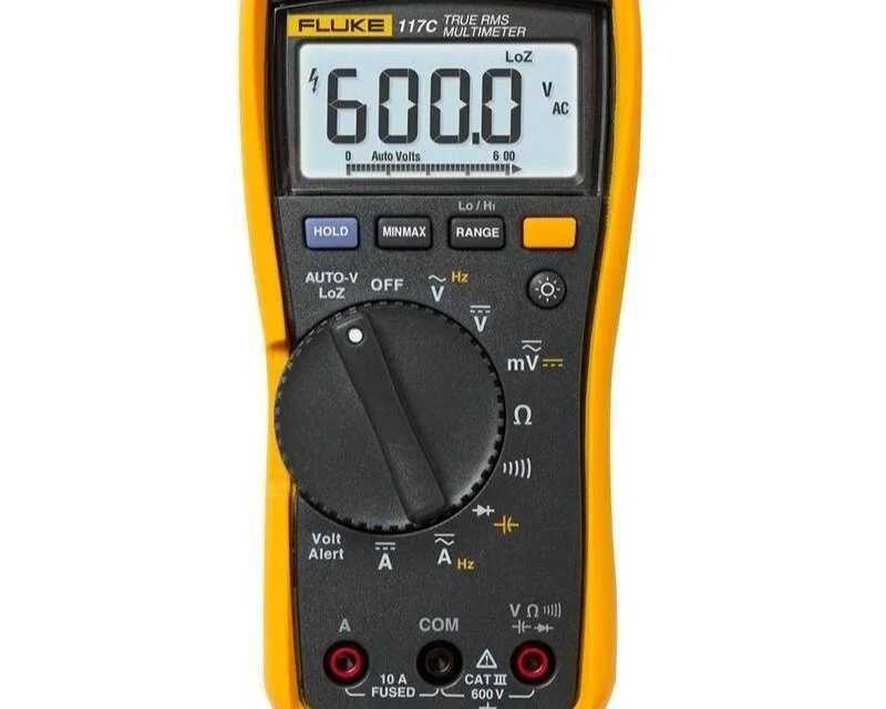 Digital multimeter set to 600 volts, displaying a reading of 600.0.