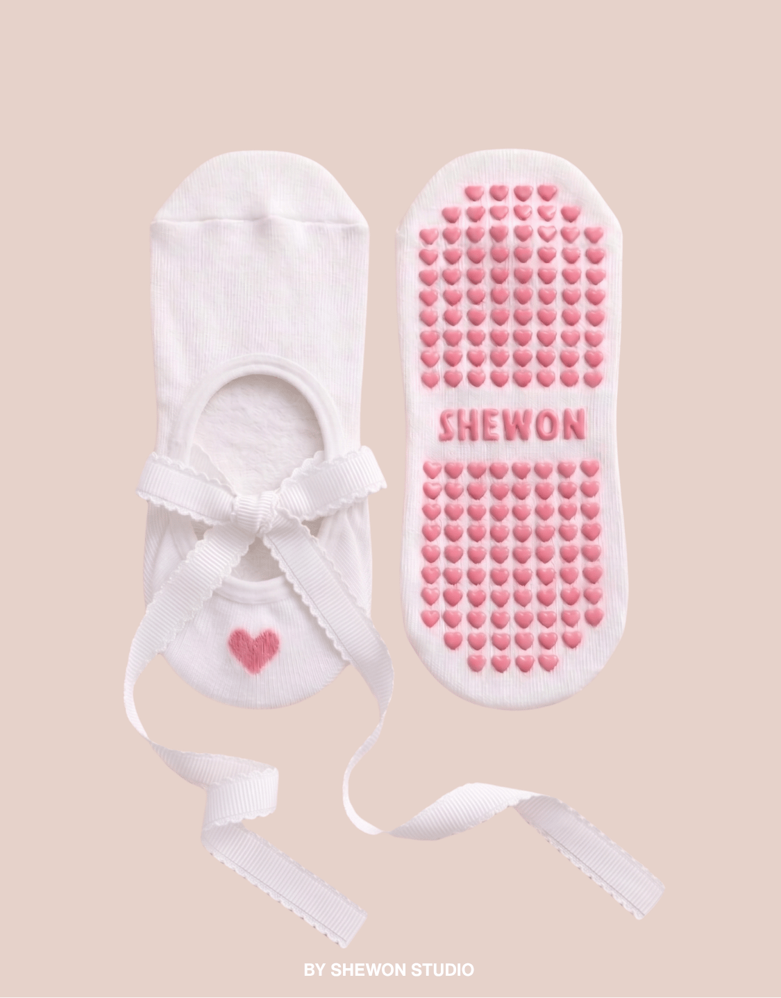 GISELLE PILATES GRIP SOCKS PINK / WHITE (BALLET LONG STRAP)