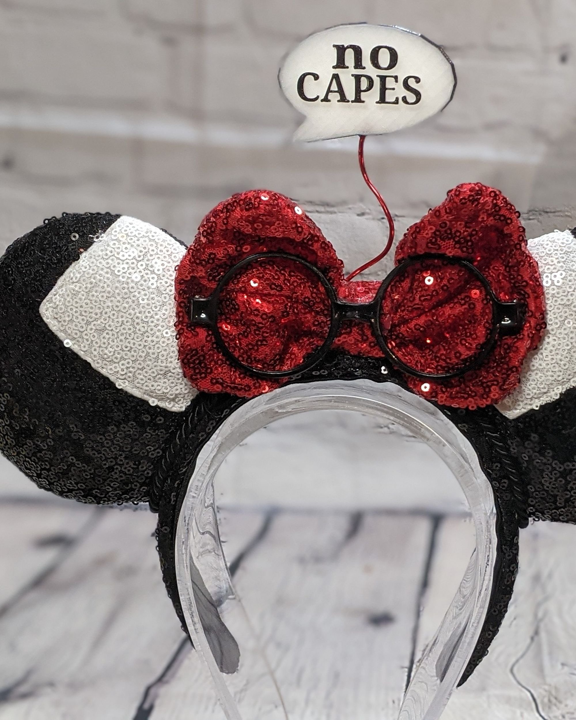 Handmade Theme Park Ears inspired by Edna Mode, crafted by Creatively Speaking Designs.