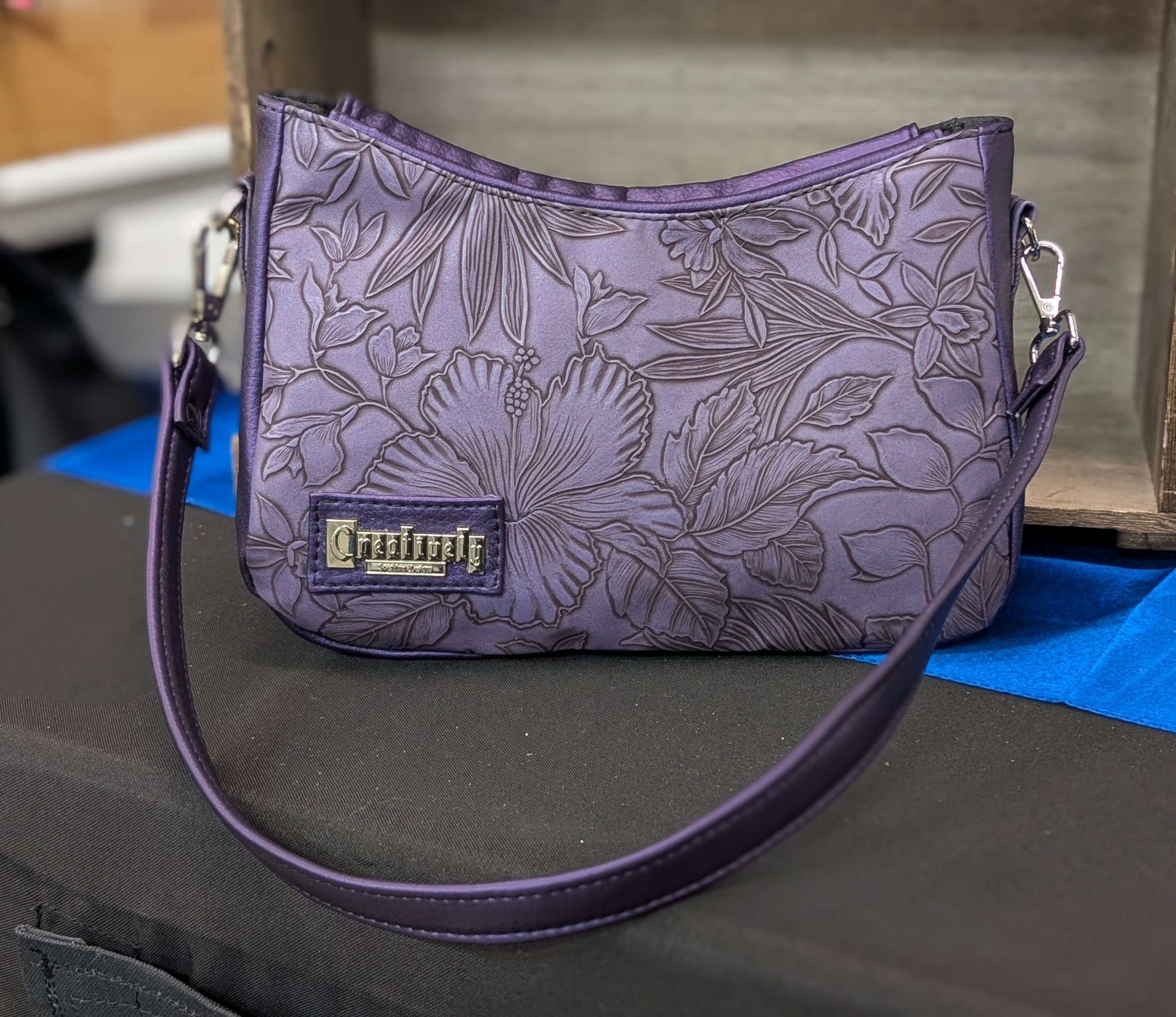 Embossed Floral "Affirmation" Shoulder Bag