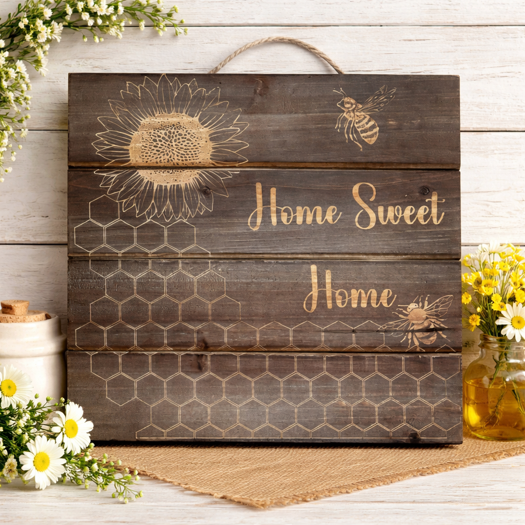 Custom engraved Home Sweet Home Bee and Sunflower sign