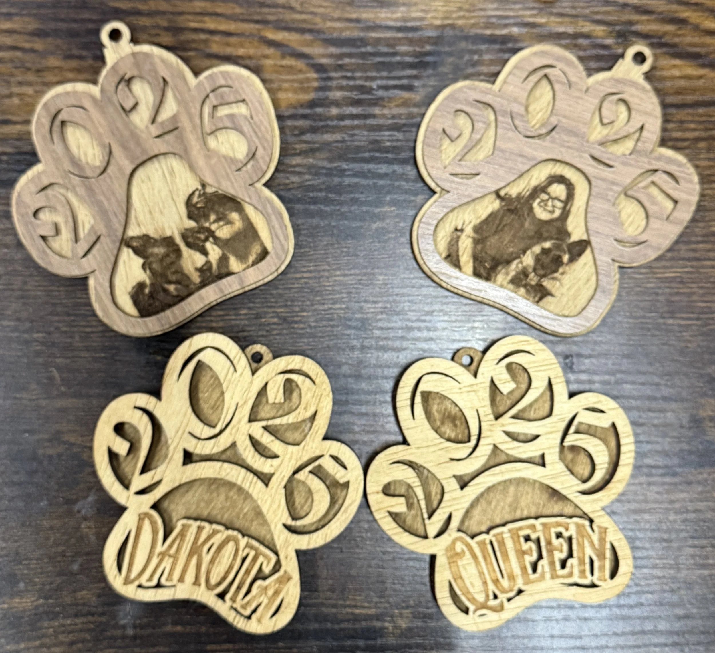 Custom year pet ornaments.