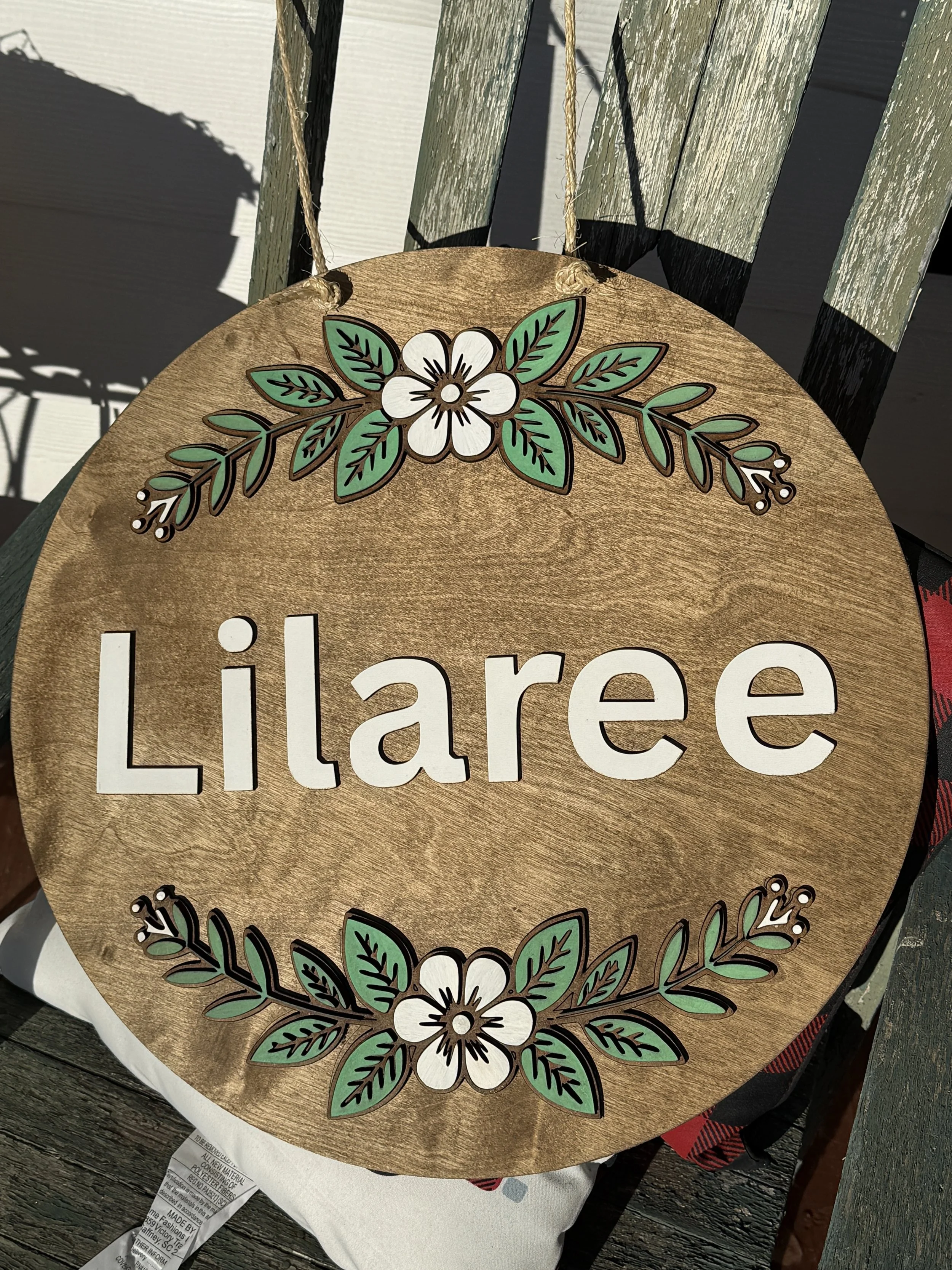 Wooden custom door hanger.