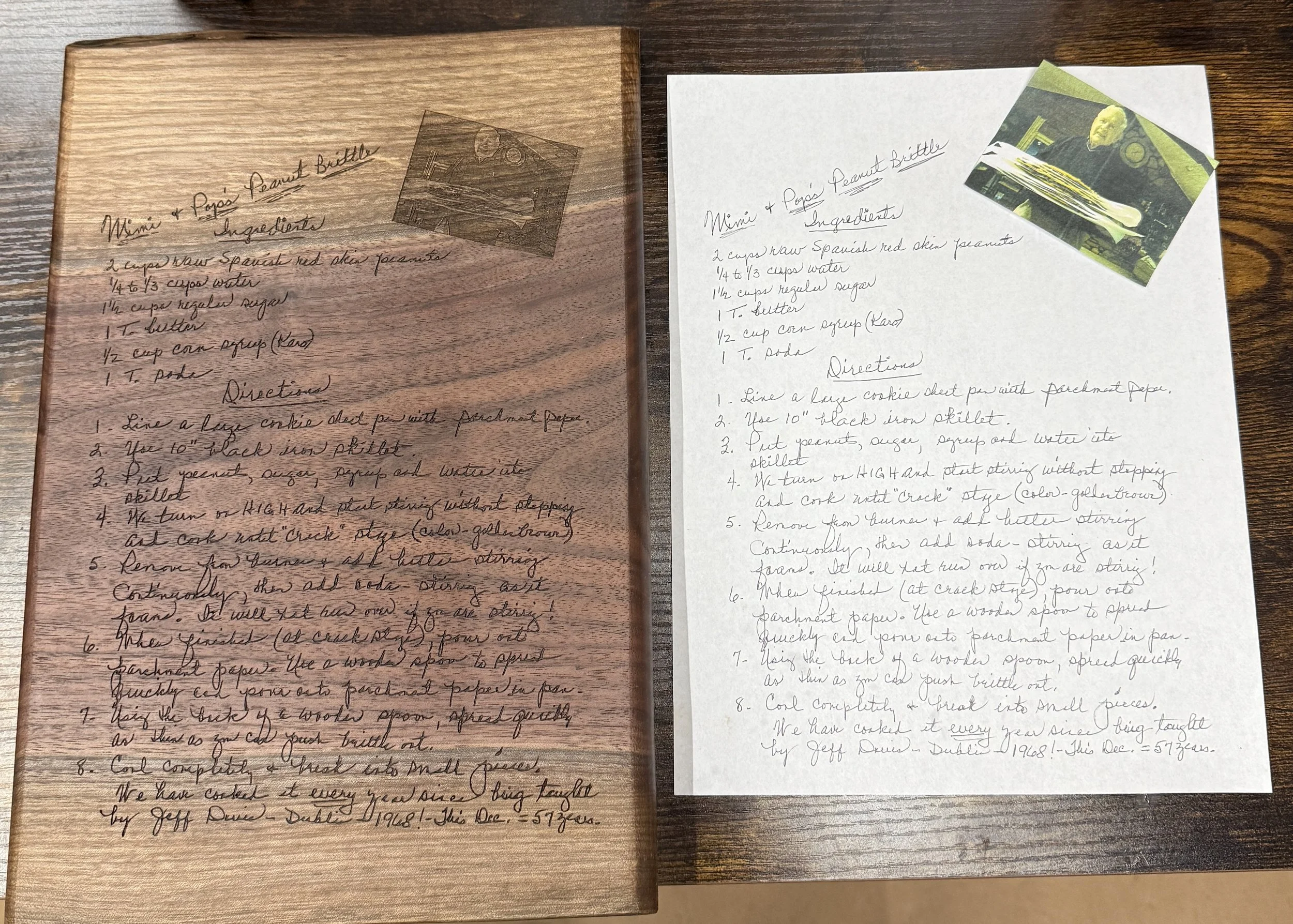 Custom cutting board from picture and handwritten recipe. 