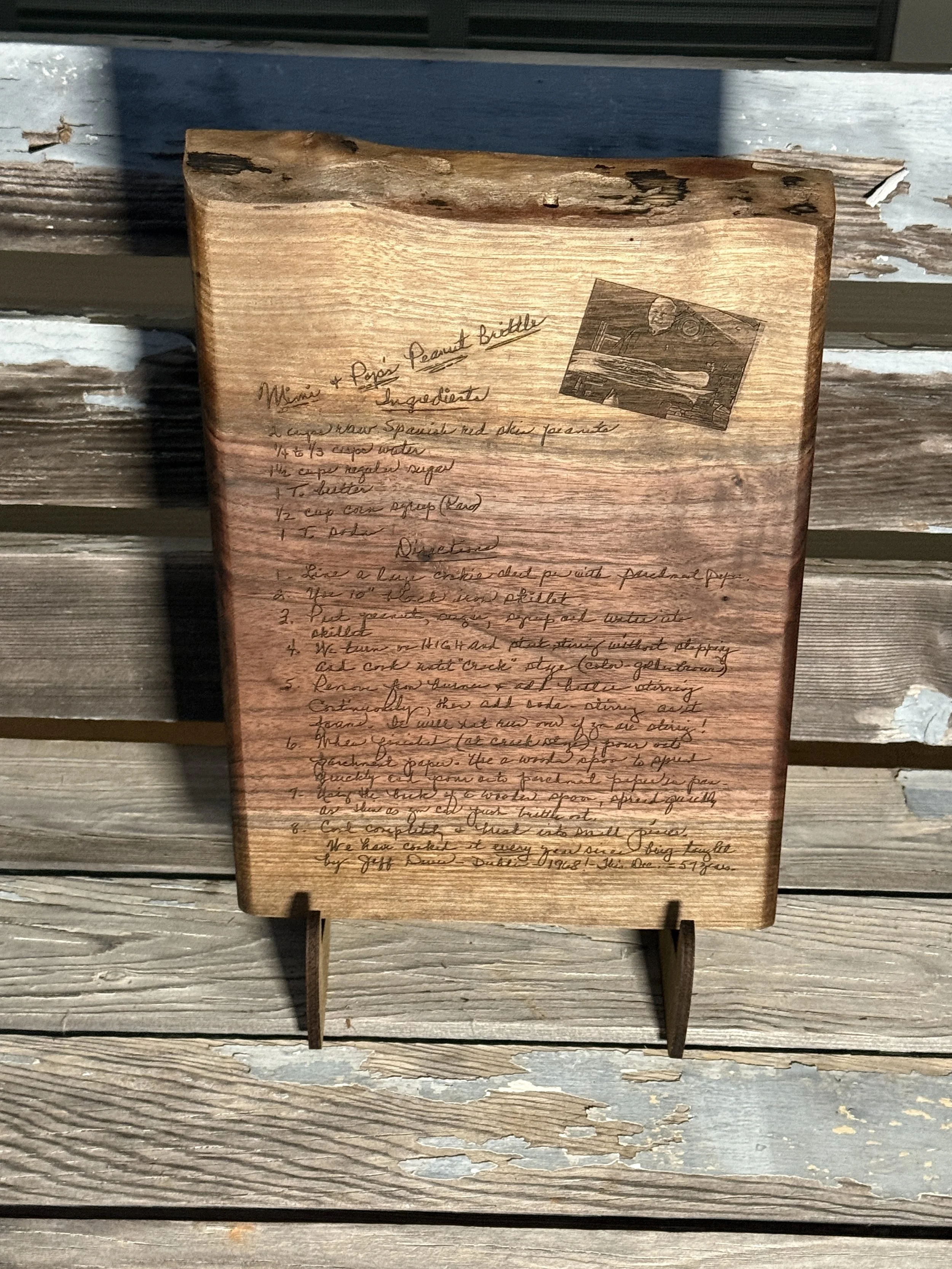 Custom cutting board from picture and handwritten recipe. 