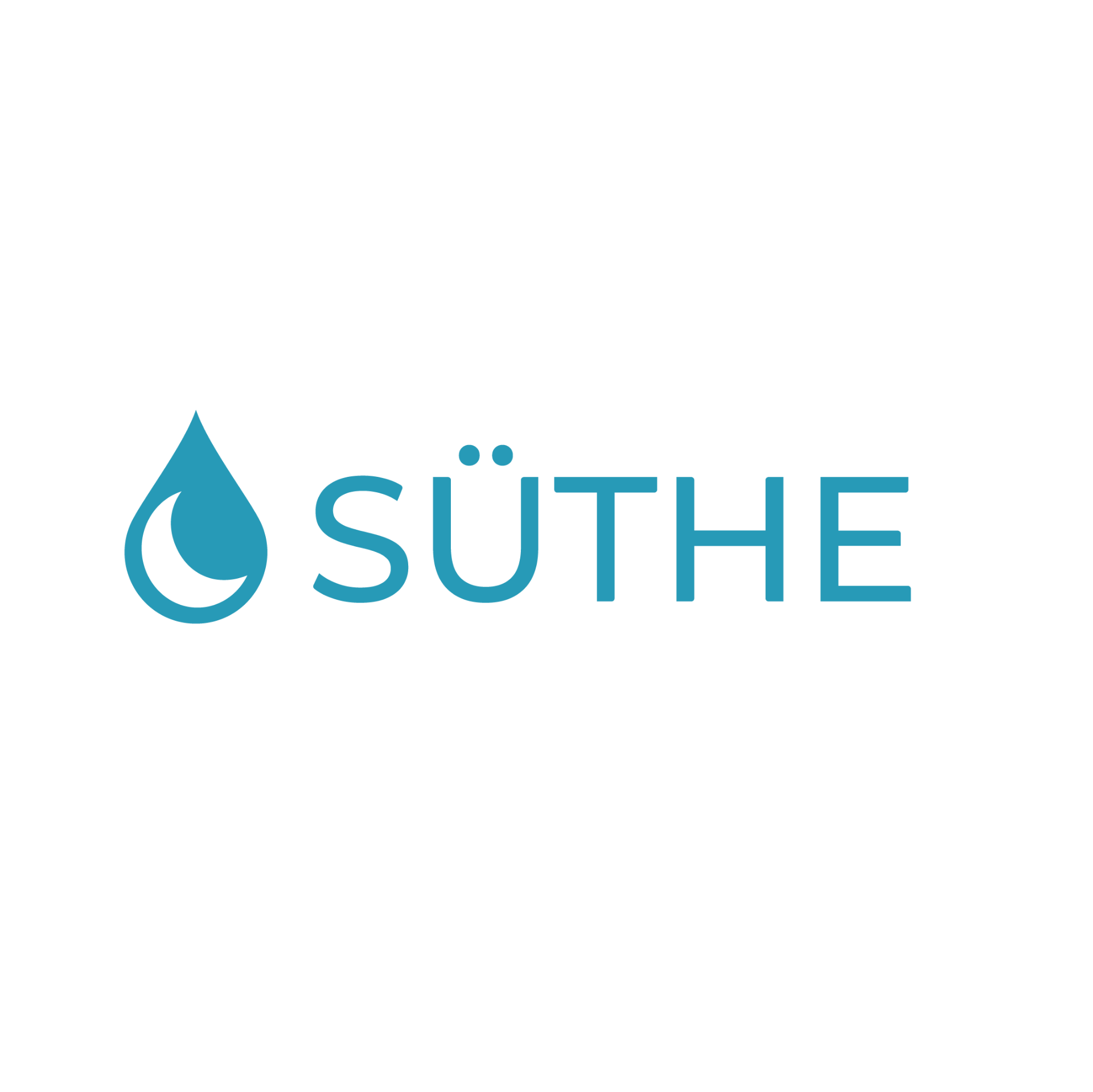 Logo with a water droplet icon and the word 'SÜTHE' in blue letters.