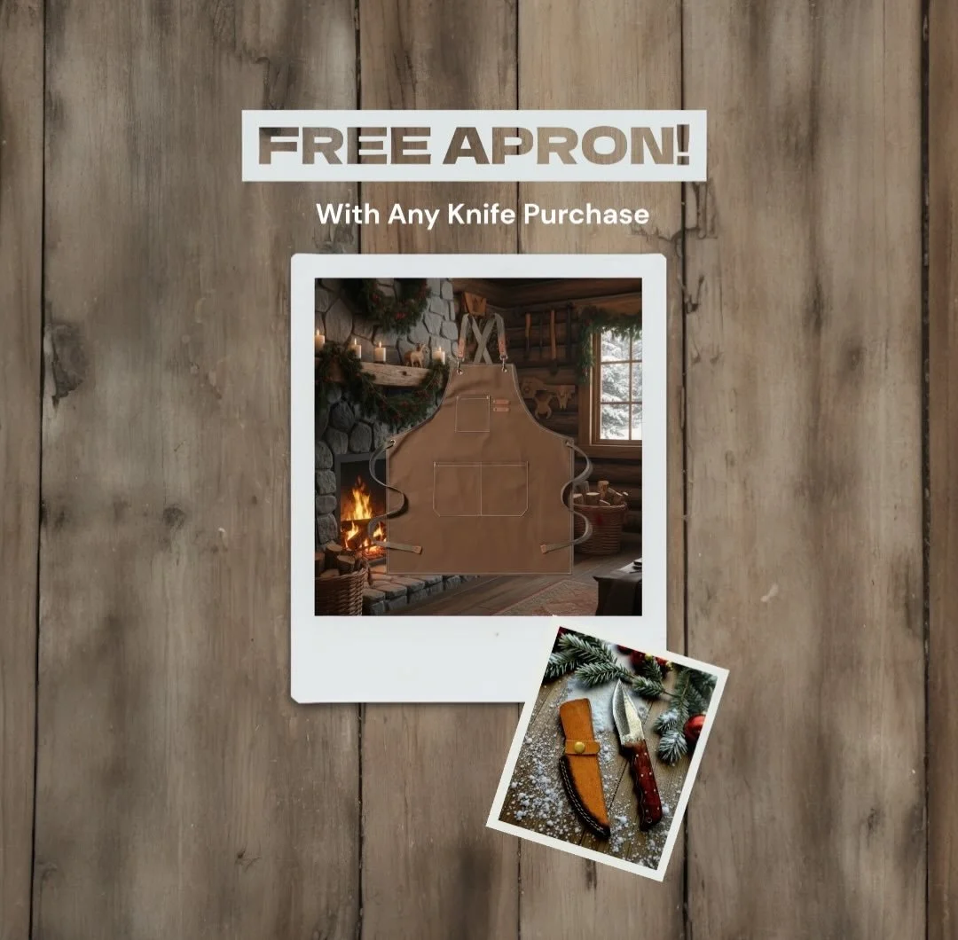 FREE APRON 🎁 with any knife purchase. Visit Our Store for the Best Prices of the Year!  #damascusknife #damascussteel #handcrafted #sale