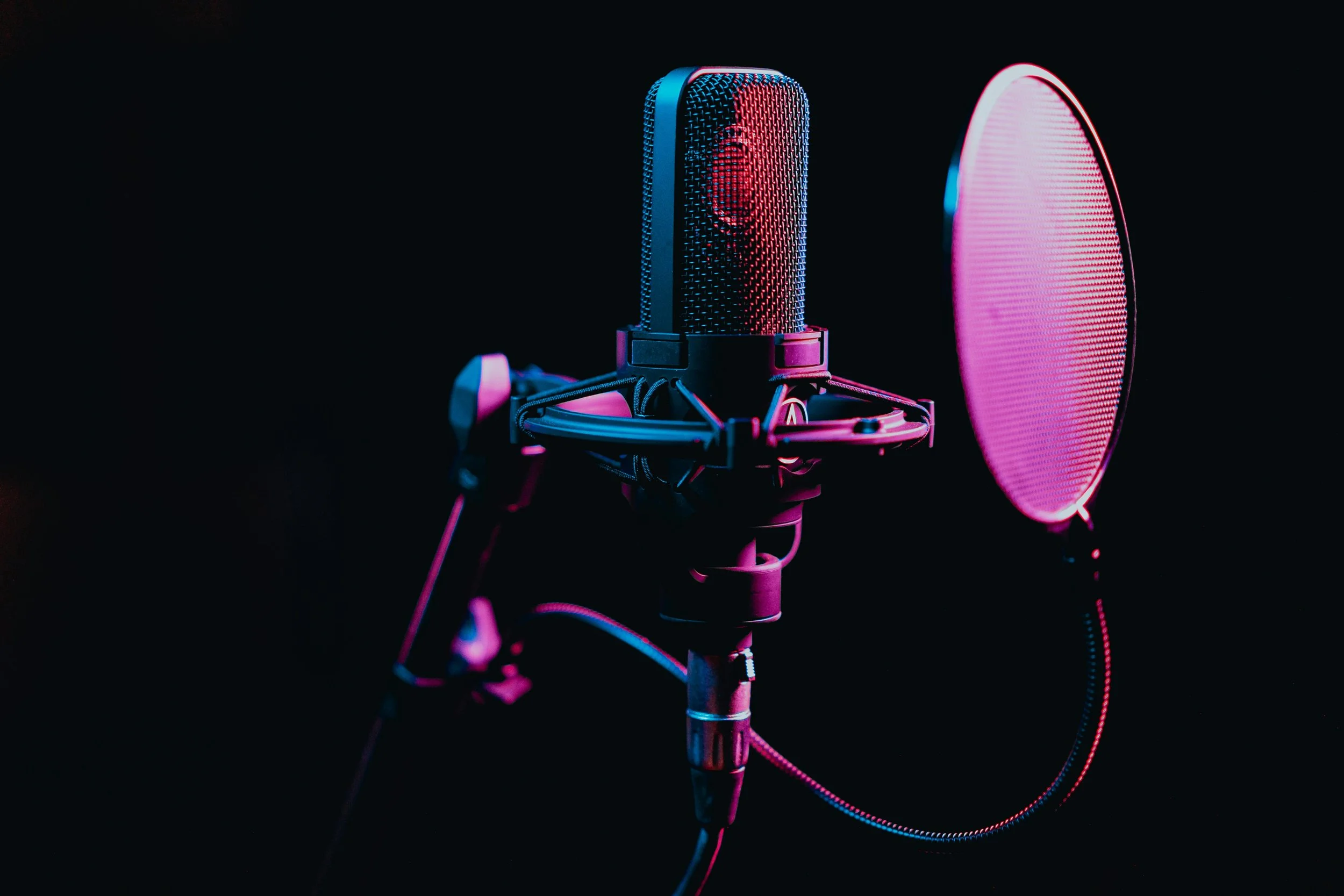 microphone with pop screen in front