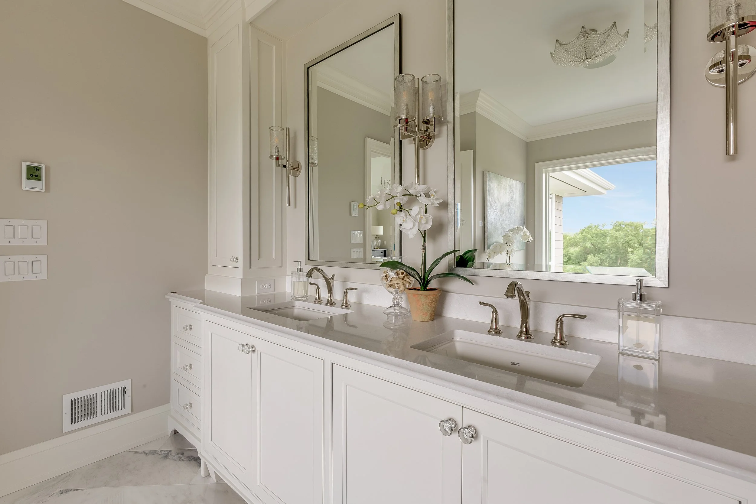 Transitional bathroom with polished nickel fixtures