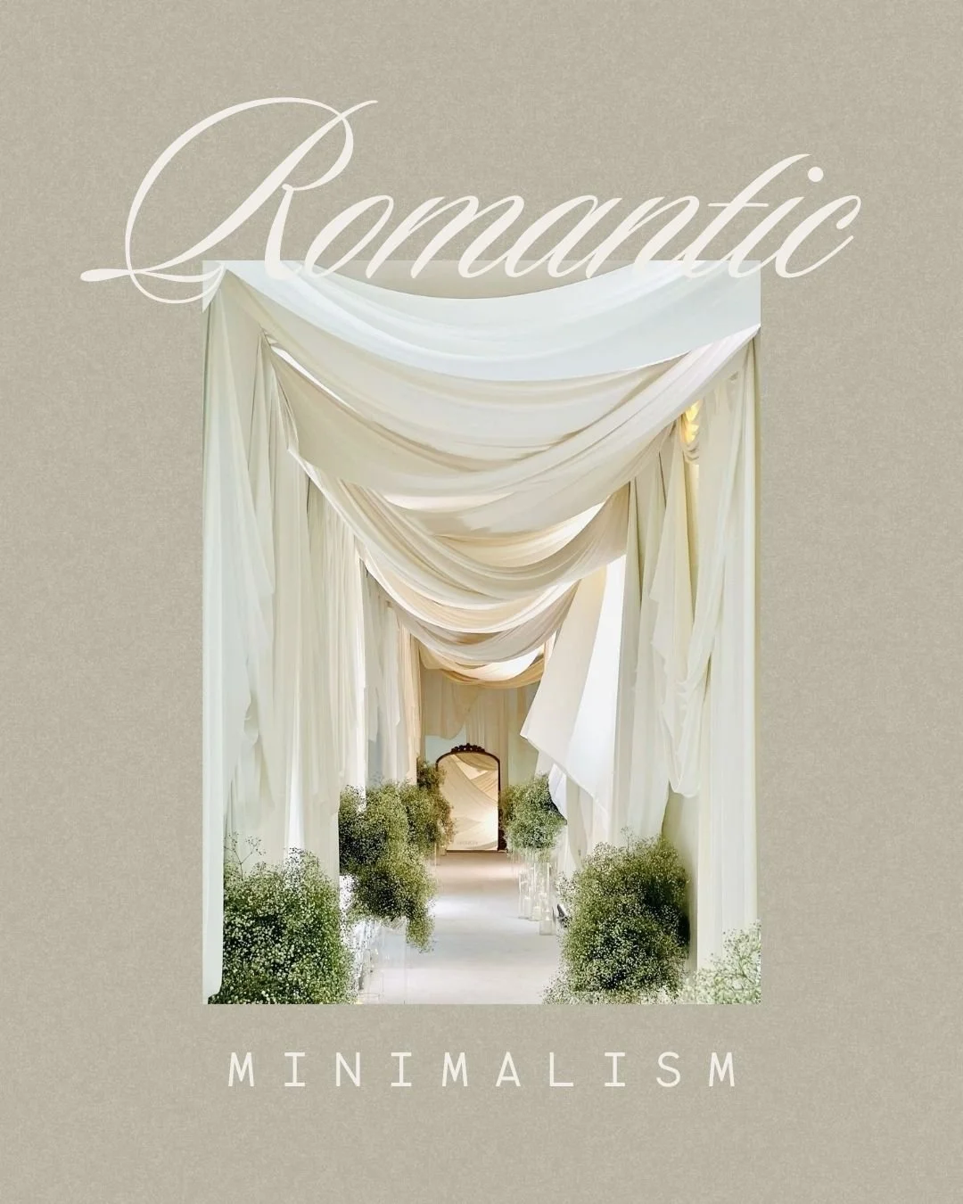 A timeless, popular wedding aesthetic that never goes out of style is Romantic Minimalism because of its chic + effortless aesthetic, and flexibility when it comes to different budget sizes. It can be inspired by nature, leaning into shades of sage, 