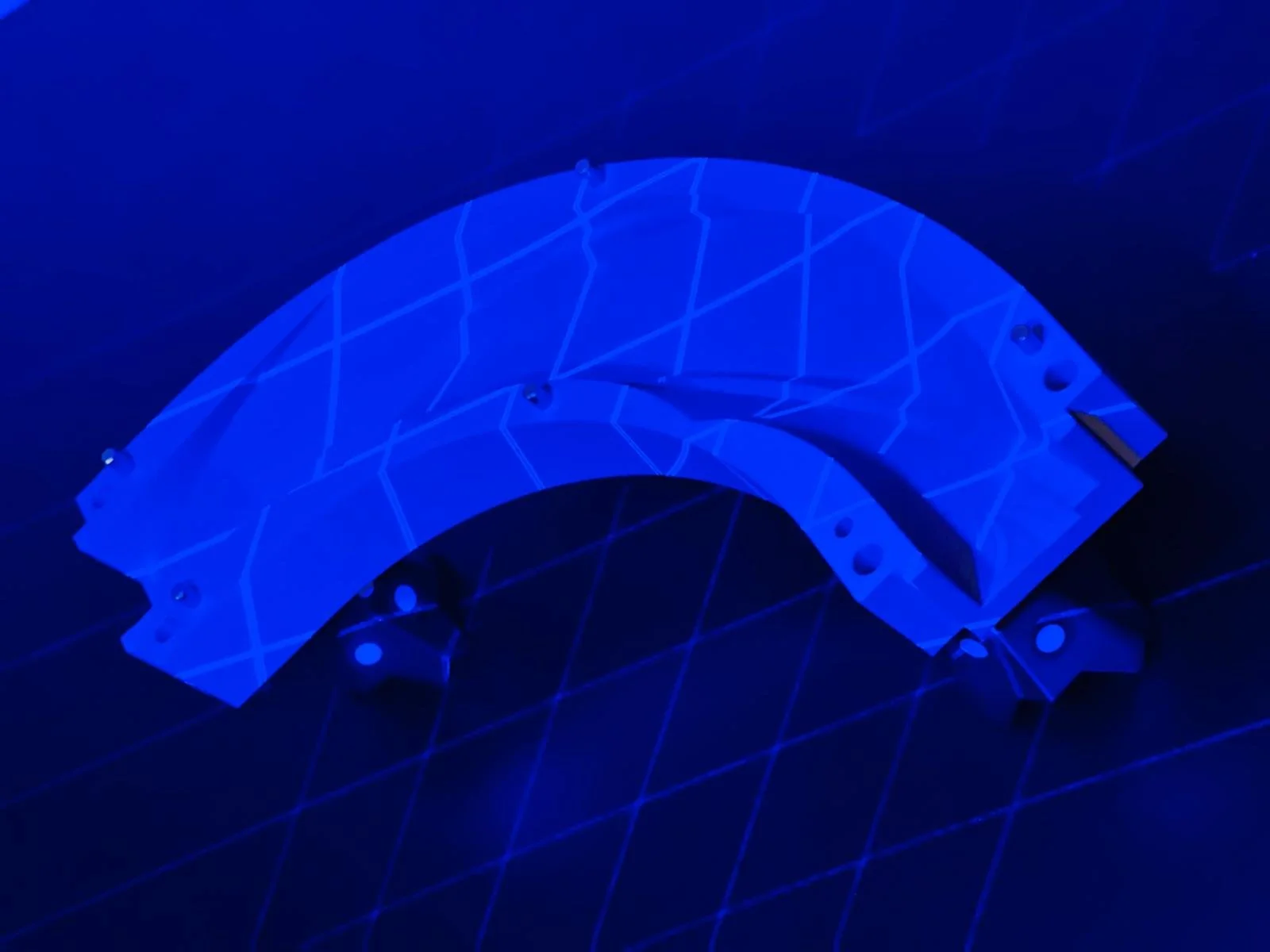 Blue laser scan of 3D Printed product twisting section with dowel pins and markers