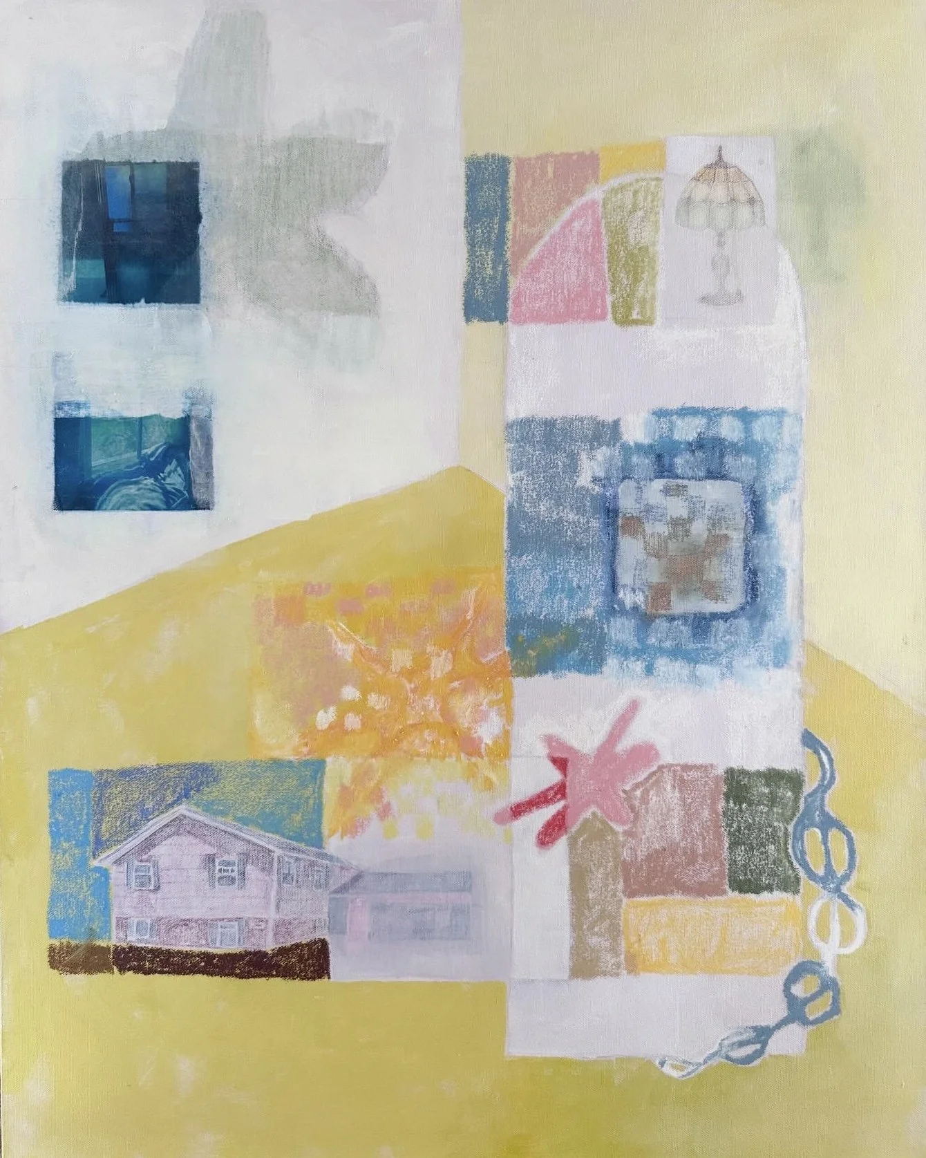 ‘Patchwork memories’ 24”x30” Acrylic, Pastel, Inkjet Ricepaper on Canvas 