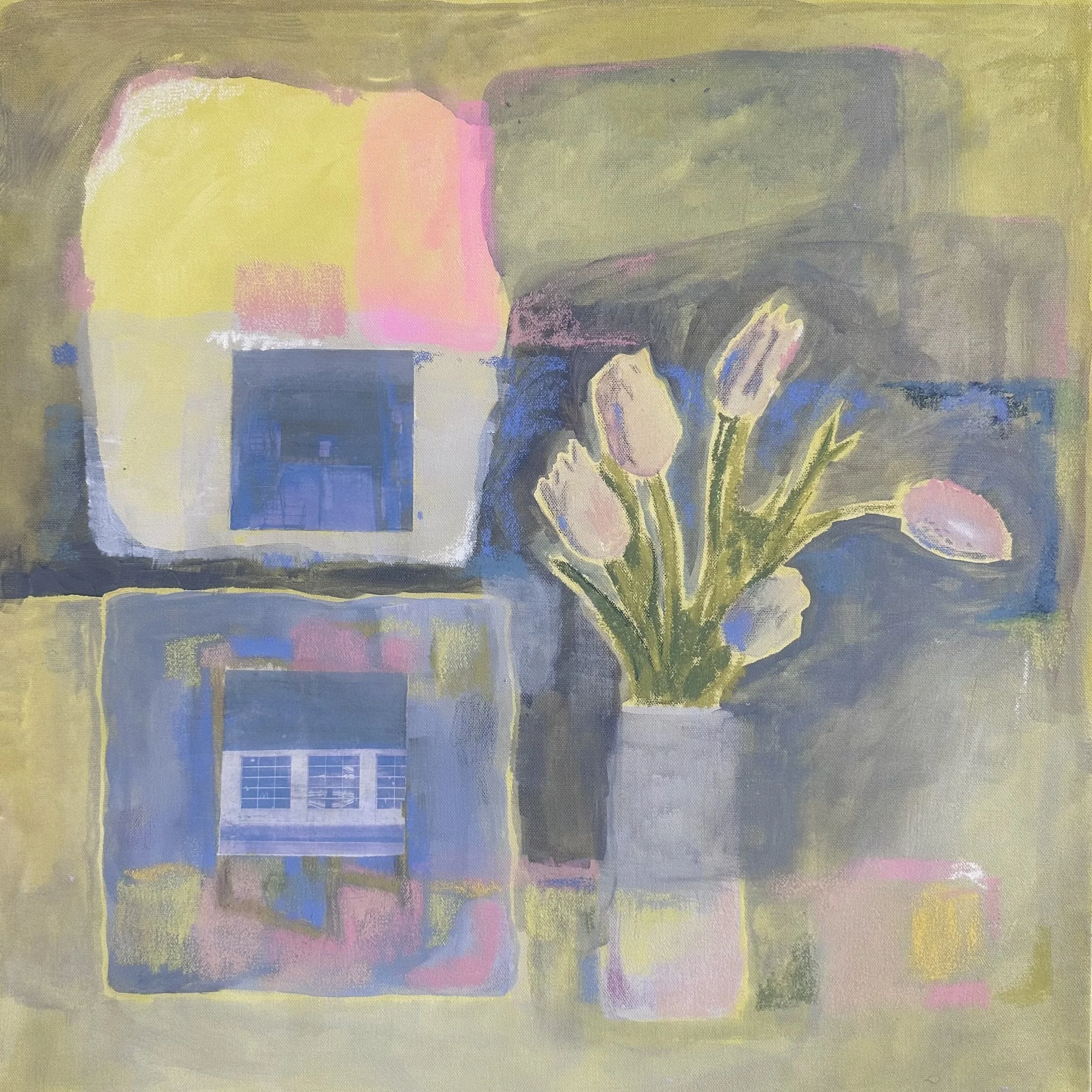 ‘Fresh start’ 24”x24” Acrylic, Pastel, Inkjet Ricepaper on Canvas 