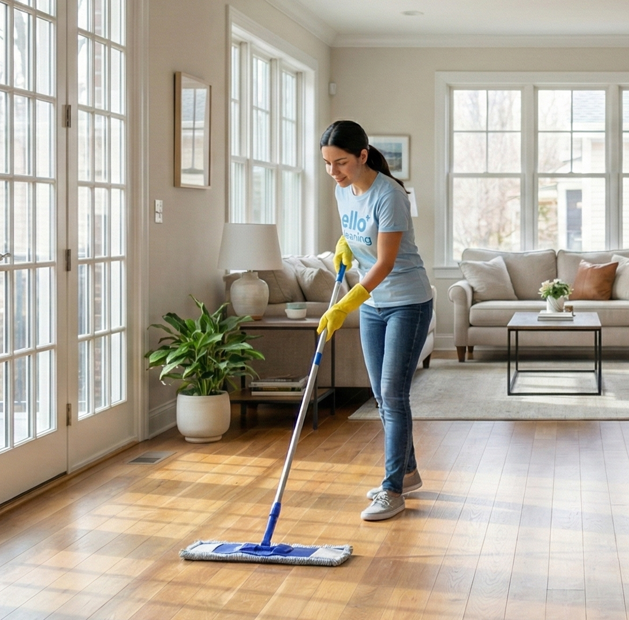 Ello Cleaning team providing thorough apartment cleaning in Surrey, BC, including kitchen, bathroom, and living areas to ensure a fresh and hygienic home.