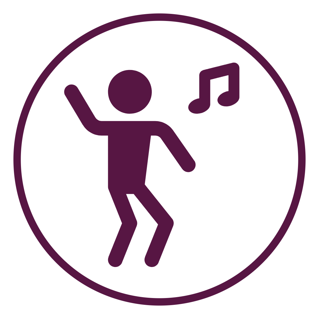 Icon of a person dancing with musical note