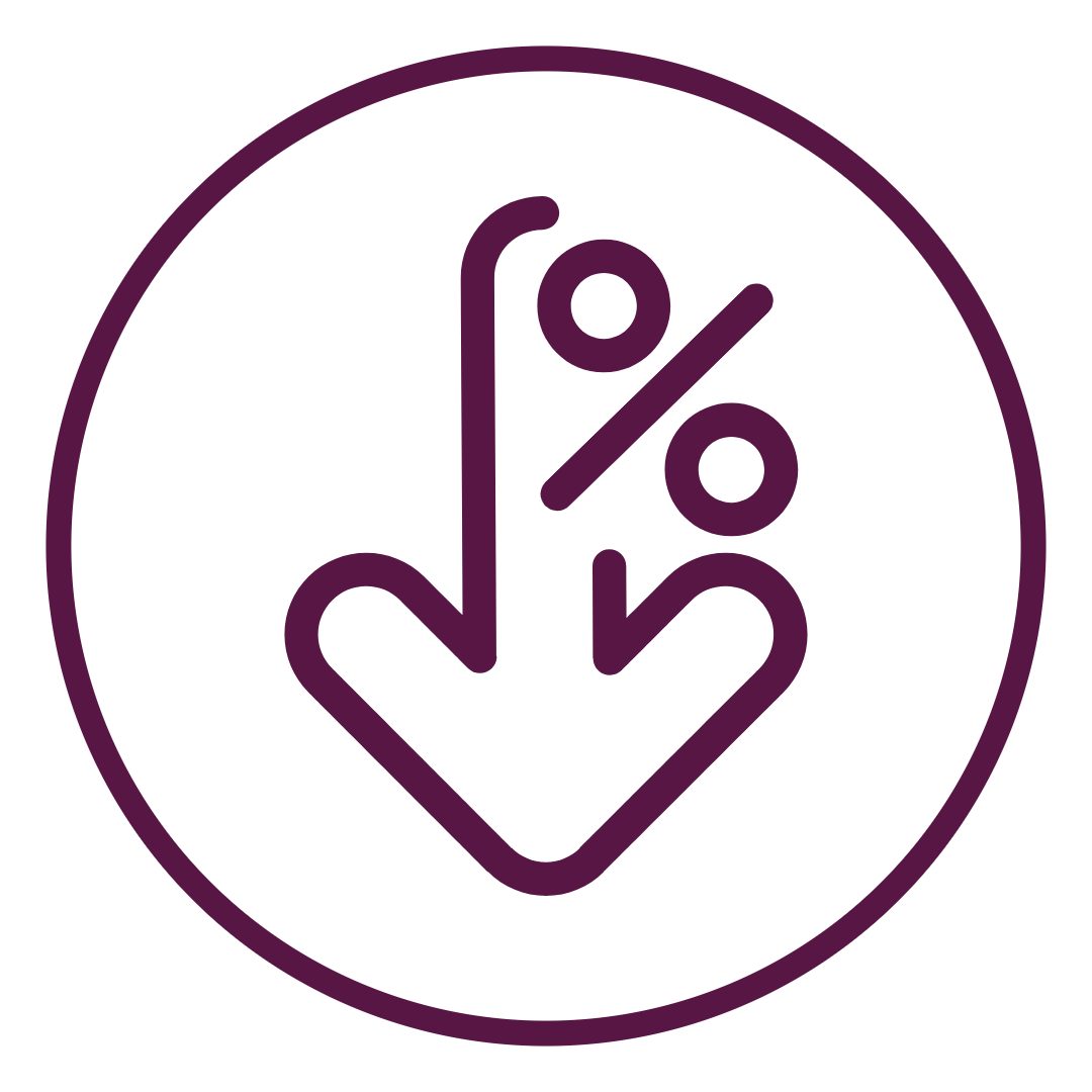 Icon of a hand pointing down with a percentage sign above it, enclosed in a circle.