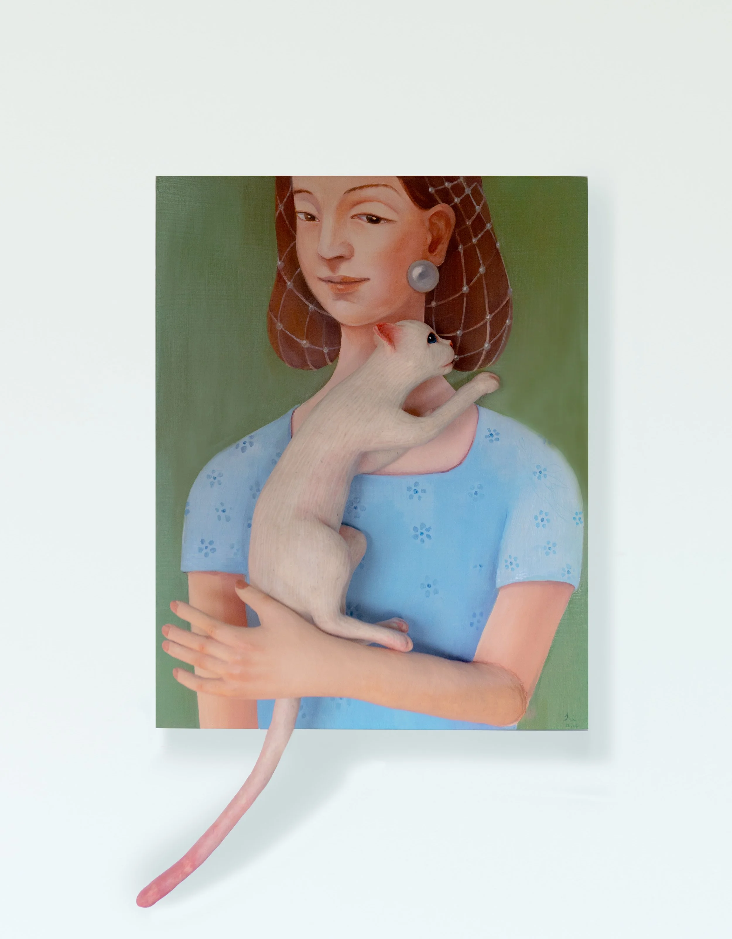 Olal'Art_JIAQIAN_The Girl and Her Cat_2026_Oil painting with Paper Scuplture_1:1_40*50(cm)_2400$SGD.jpg