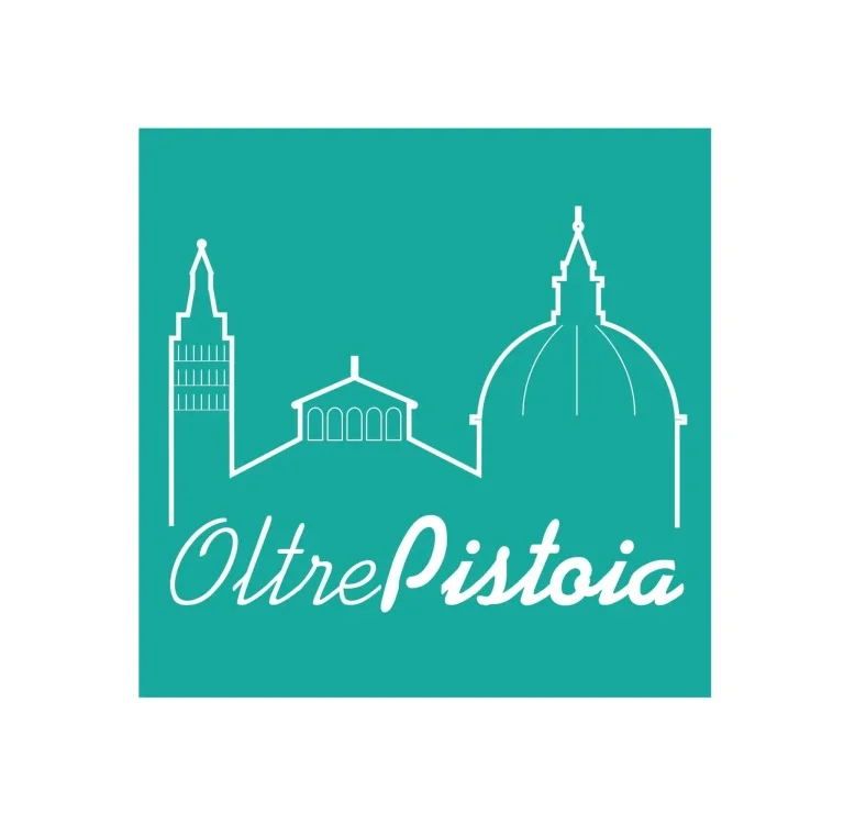 Logo with line art of Italian architecture and the text "OltrePistoia" in cursive.