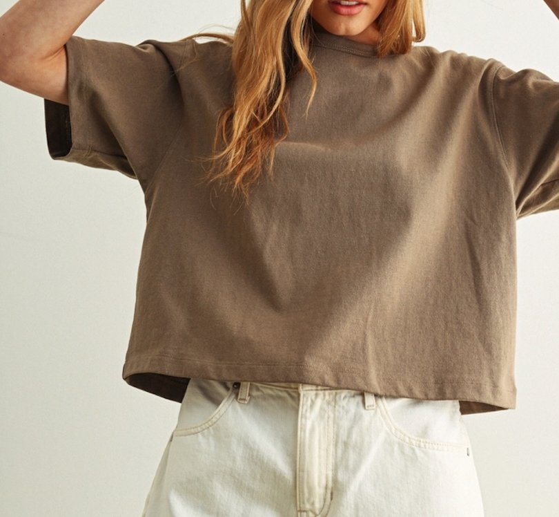 Olive Boxy Cropped Tee