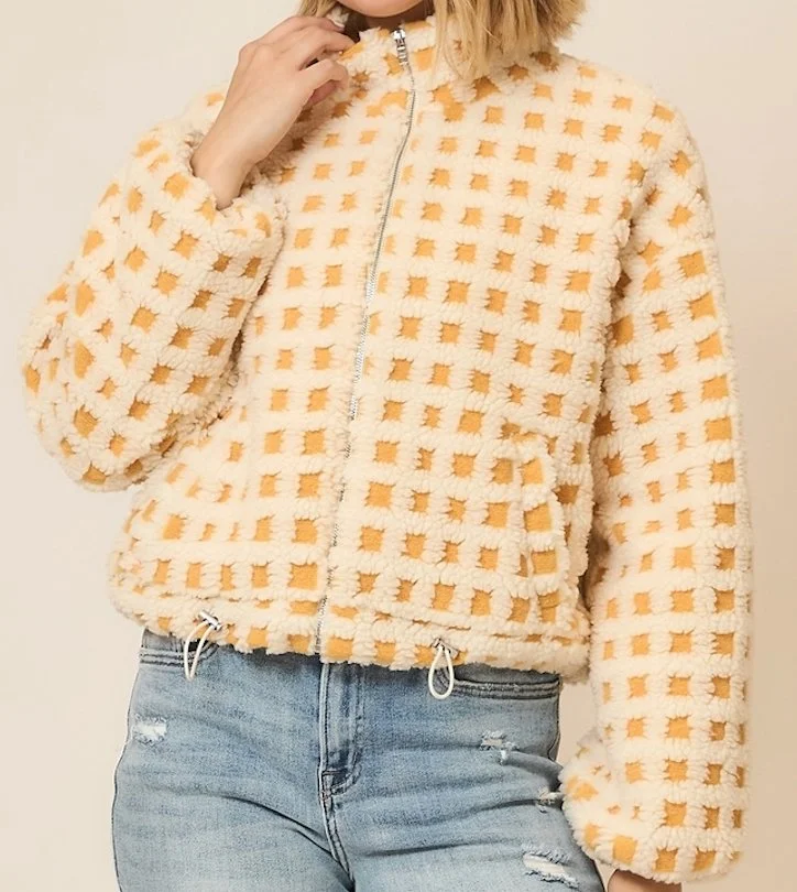 Yellow Checkered Sherpa Jacket
