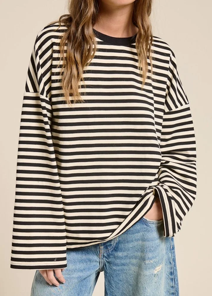 Striped Oversized Long Sleeve Top