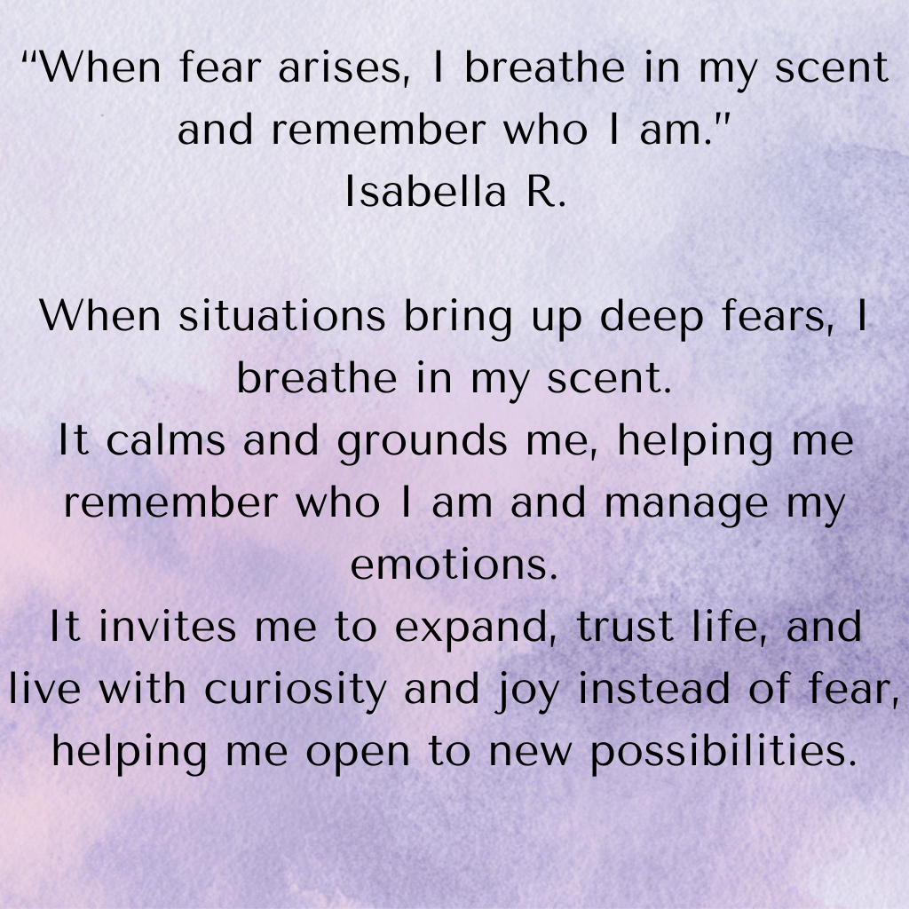 Inspirational quote about overcoming fear and embracing self-awareness with a purple watercolor background.