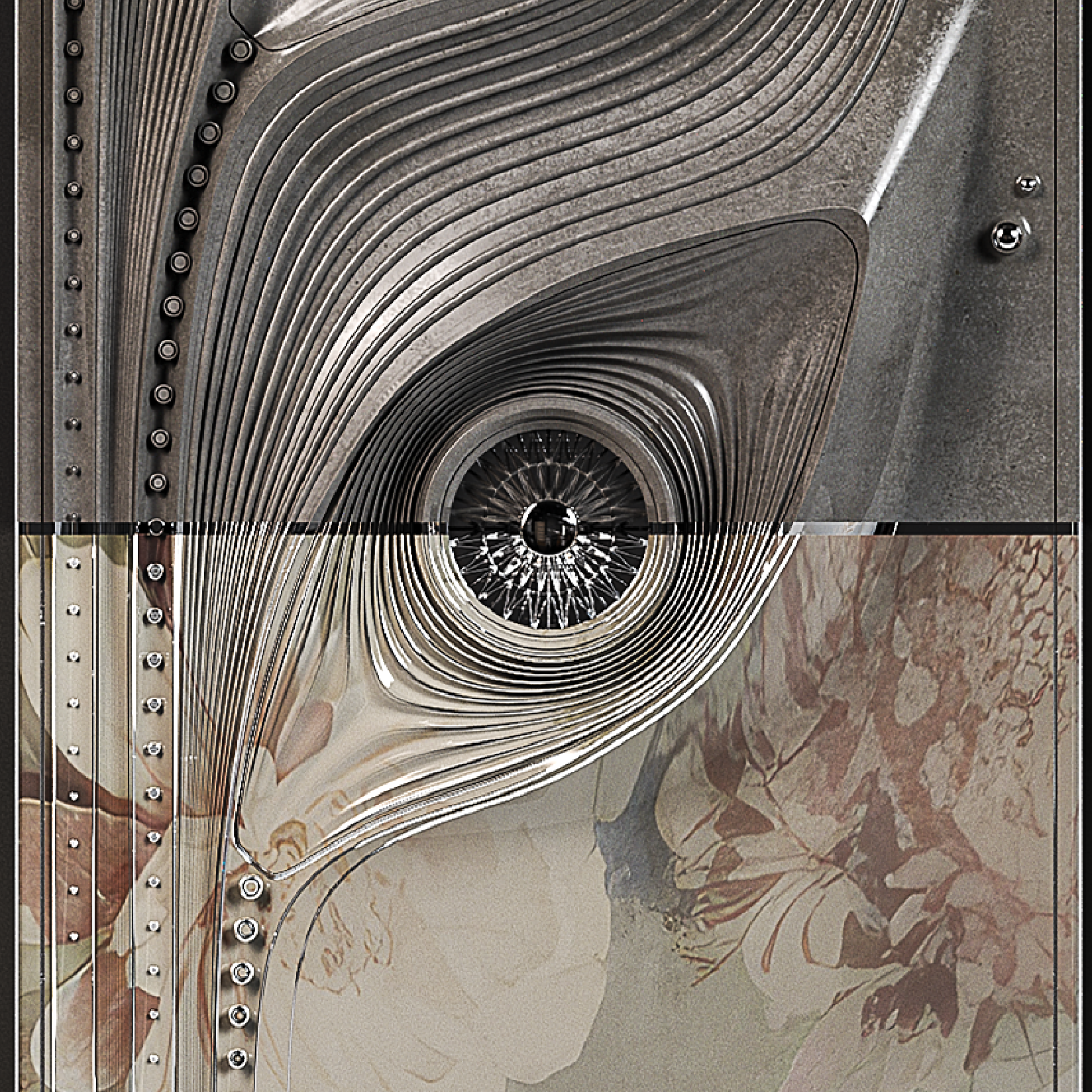 Isolde in Slim House by Amittai Lee Antoine: concrete body adorned with architectural ornament in a poetic drawing.