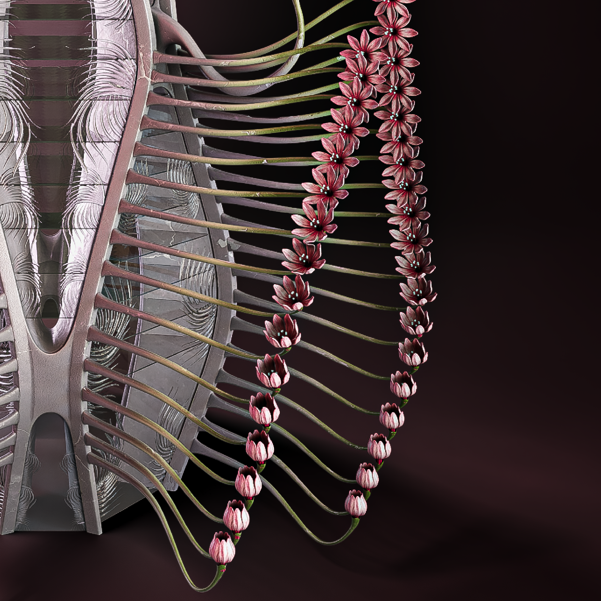 Morpho from the Arthropoda series by Amittai Lee Antoine: surreal architectural print adorned with botanical ornament.