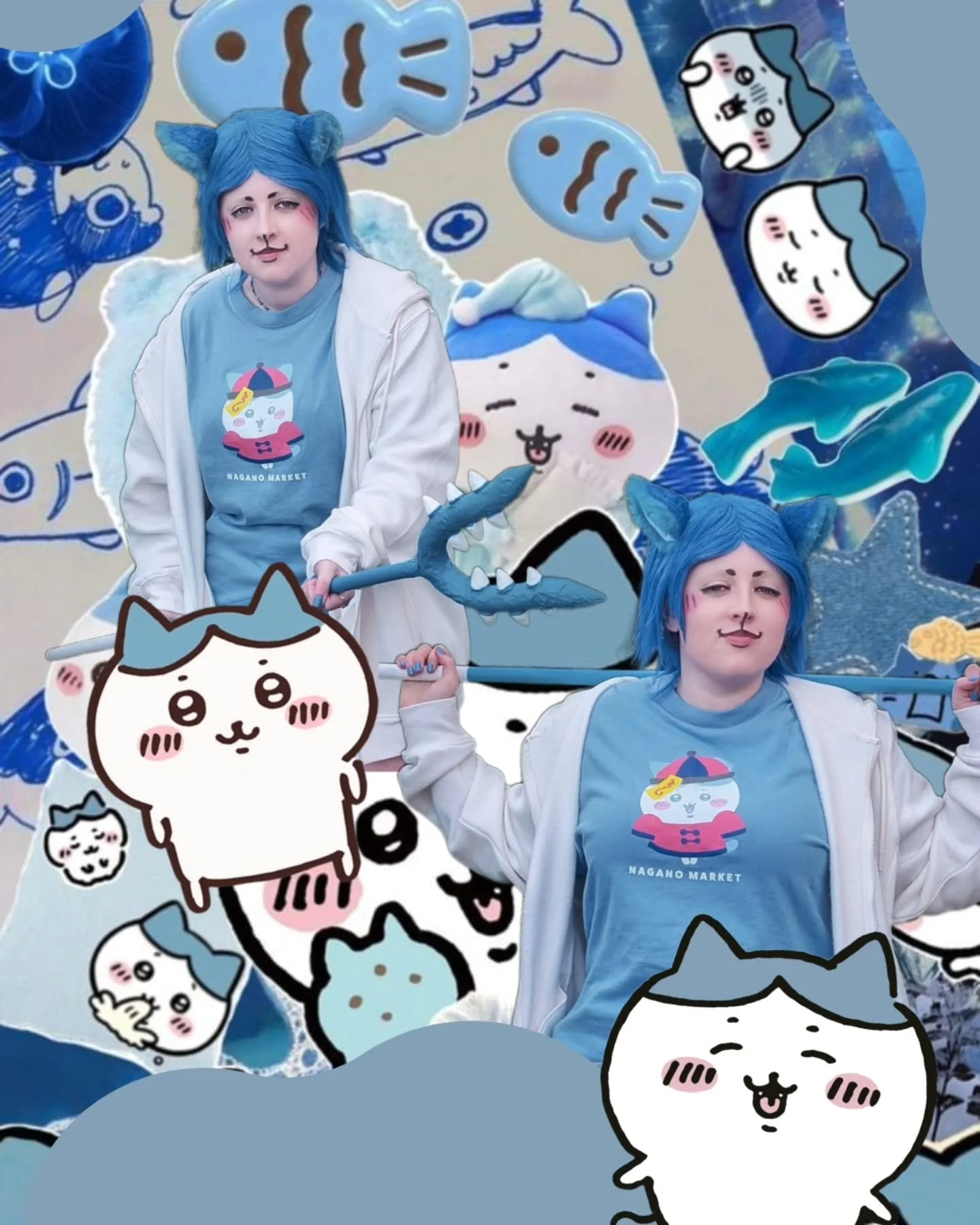 チャリメラ？何？何？
~
Had such fun making &amp; wearing this cosplay and seeing all my oomfs at @comicconirl !
Unboxed the glorious king usagi as well, and finally got some goblin merch (with a lil fried chicken!)
~
#chiikawa #chiikawacosplay #hachiware #hach