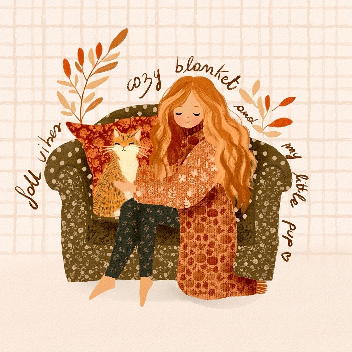 Cozy blanket, autumn vibes and my little cat curled up beside me 🍂🐾✨
Nothing feels more peaceful than sharing fall days with a warm cup, a soft blanket and the purr of my furry friend.

For this illustration I used my Procreate brush sets:
&bull; 5
