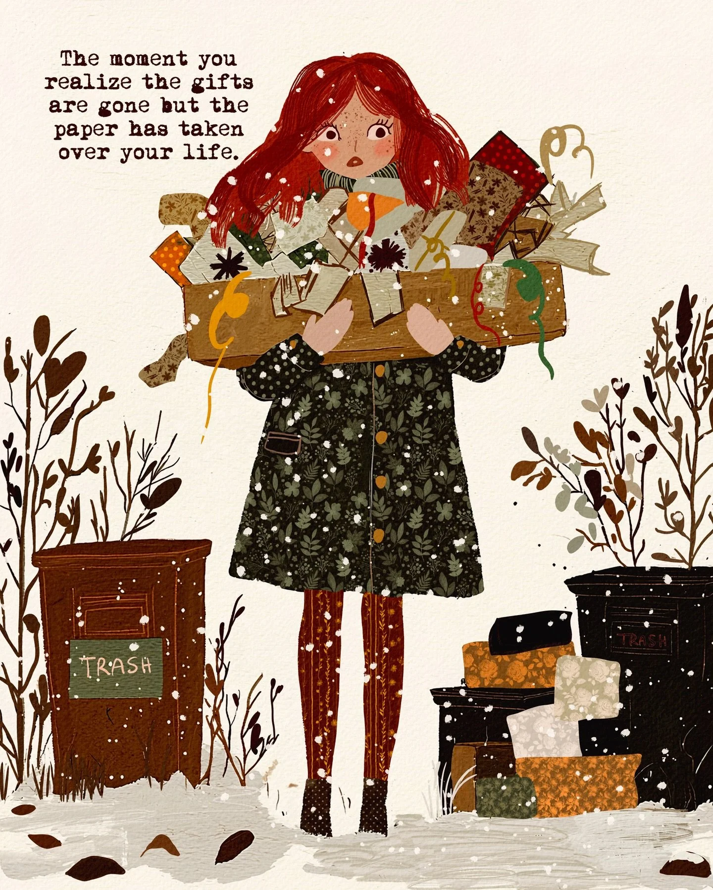 The moment you realize the gifts are gone but the paper has taken over your life.

Every year I swear I&rsquo;ll keep it tidy&hellip;
Every year I end up living inside a pile of wrapping paper 😂
Post-Christmas chaos, but make it cozy.

Brushes used 