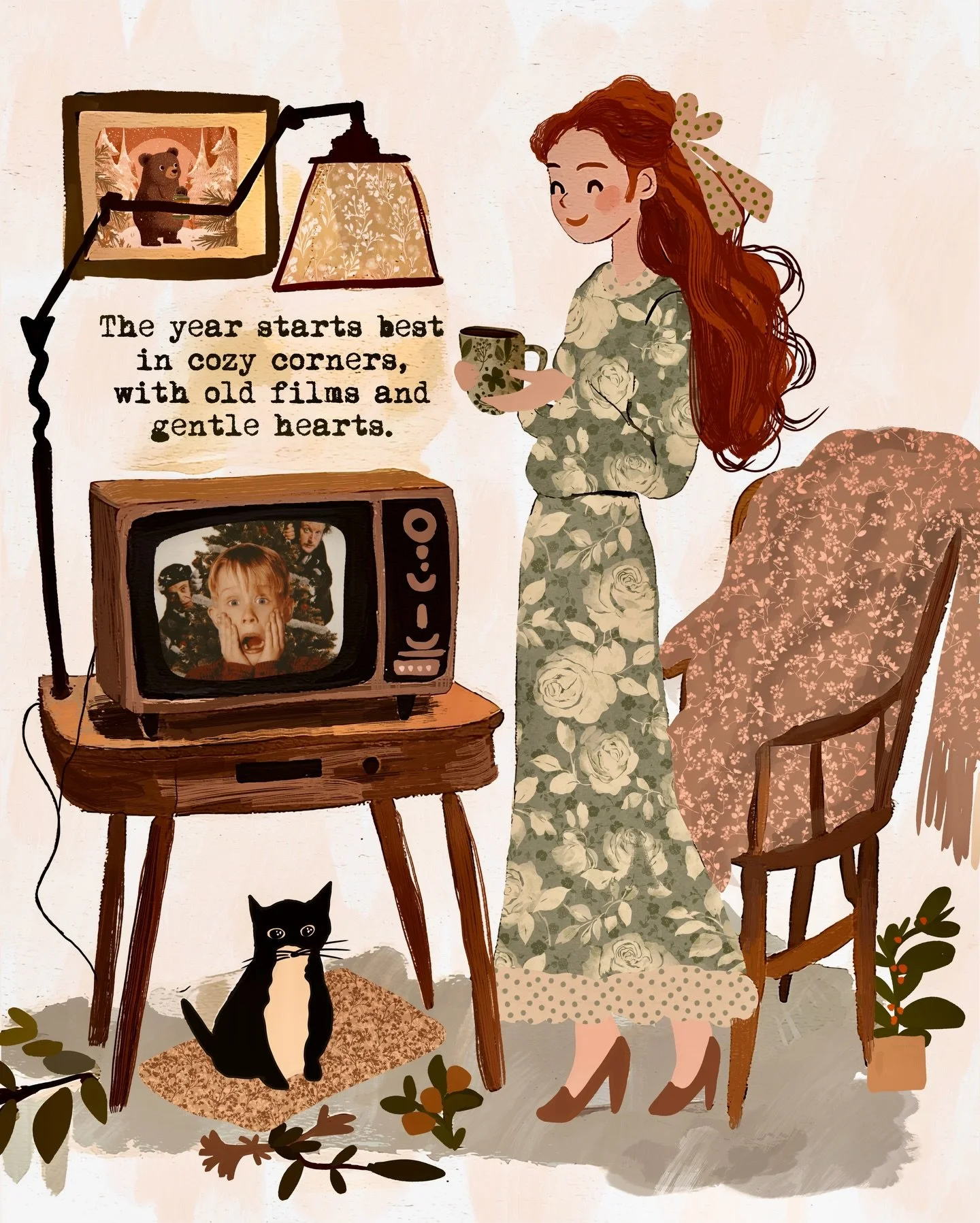 The year starts best in cozy corners, warm tea in your hands, an old movie playing softly, the cat nearby, and nothing asking you to hurry.
This is how I love to welcome January: gently, slowly, with a full heart ✨

Brushes used:
&bull; Sunday at Mar