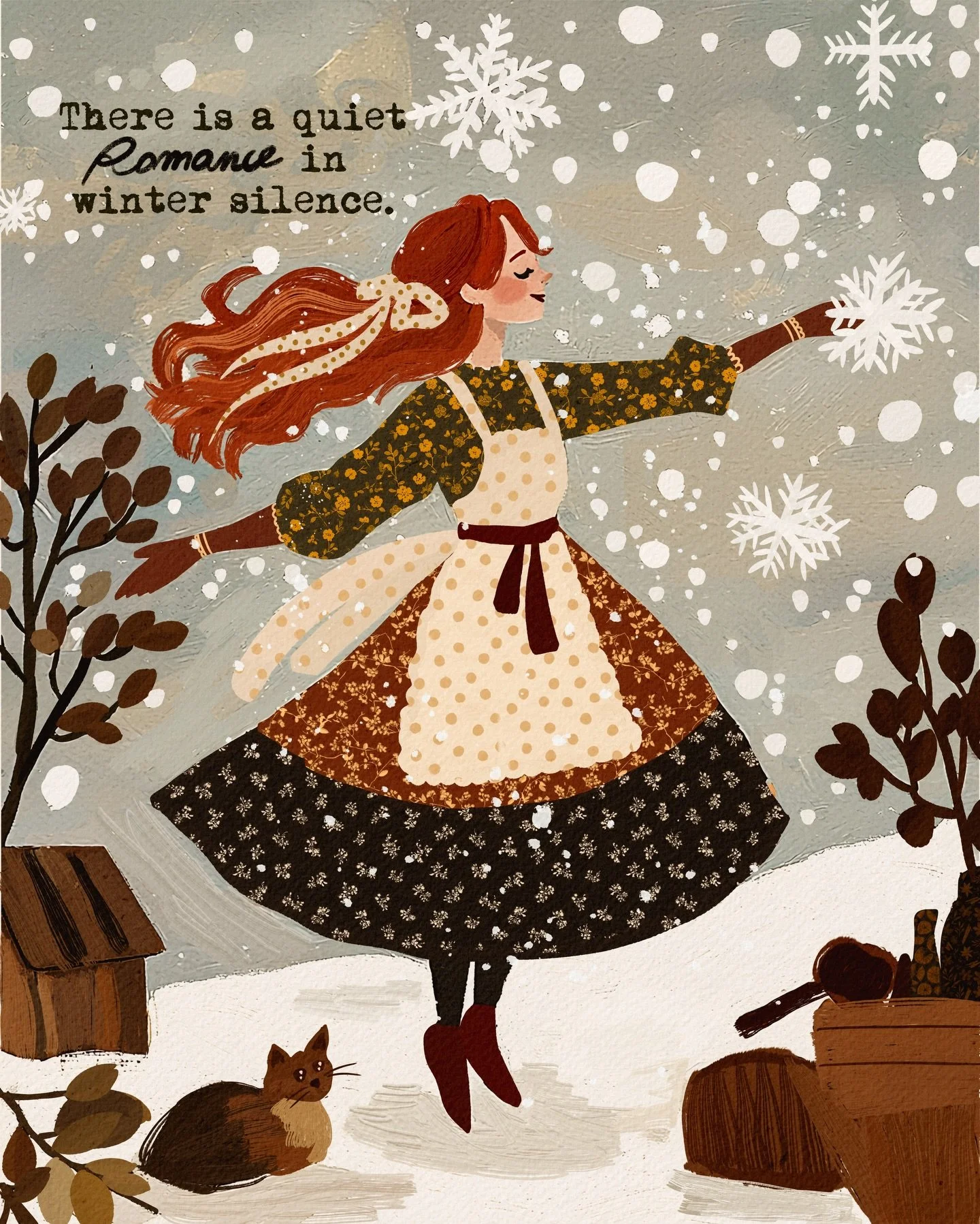 There is a quiet romance in winter silence.
That kind of romance made of soft snow, slow breaths, and moments where the world feels gentler.
This illustration was drawn slowly, letting winter lead the way 🤍

Drawn in Procreate using Sunday at Market