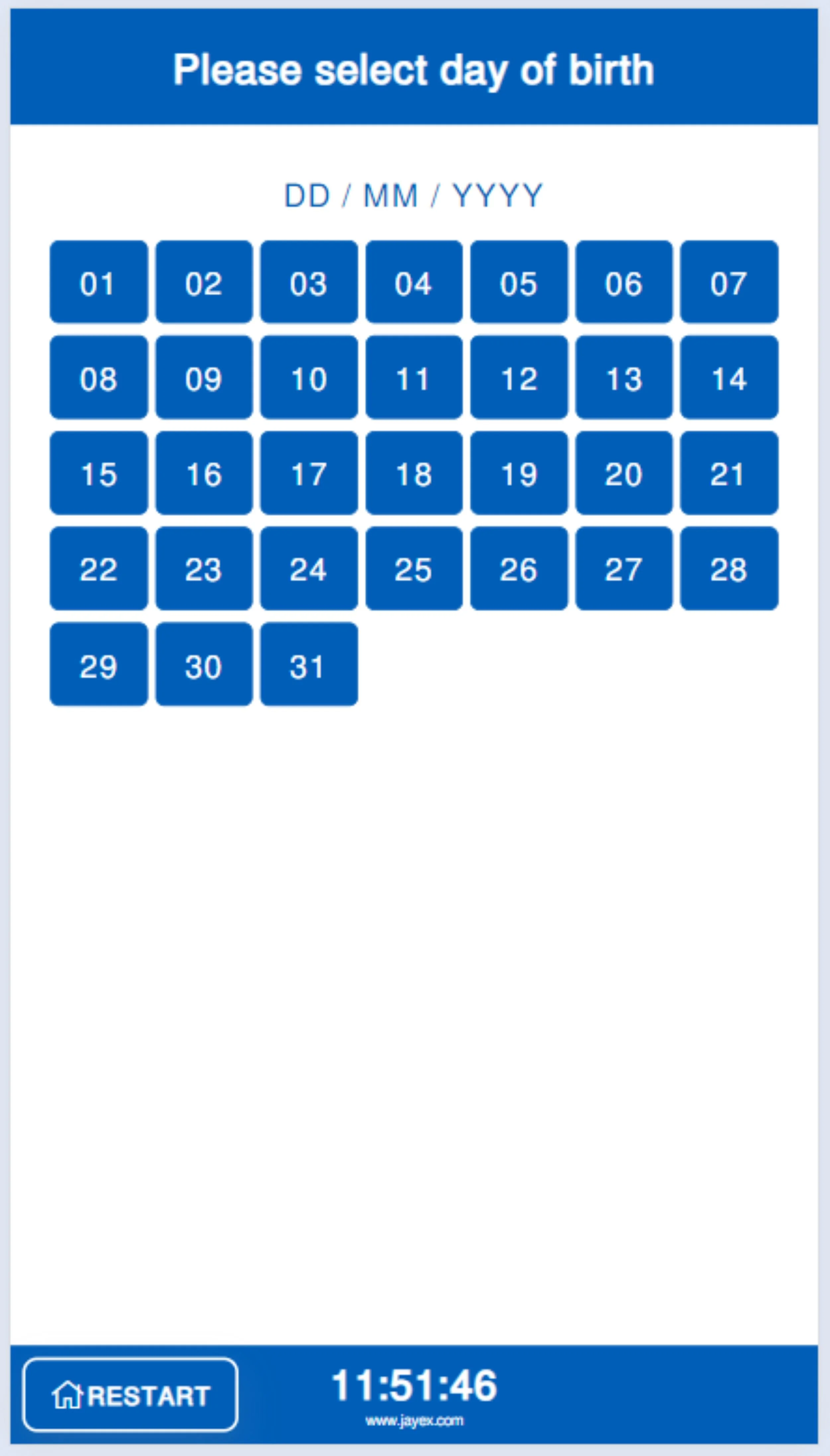 screenshot of mobile patient check in date of birth entry form