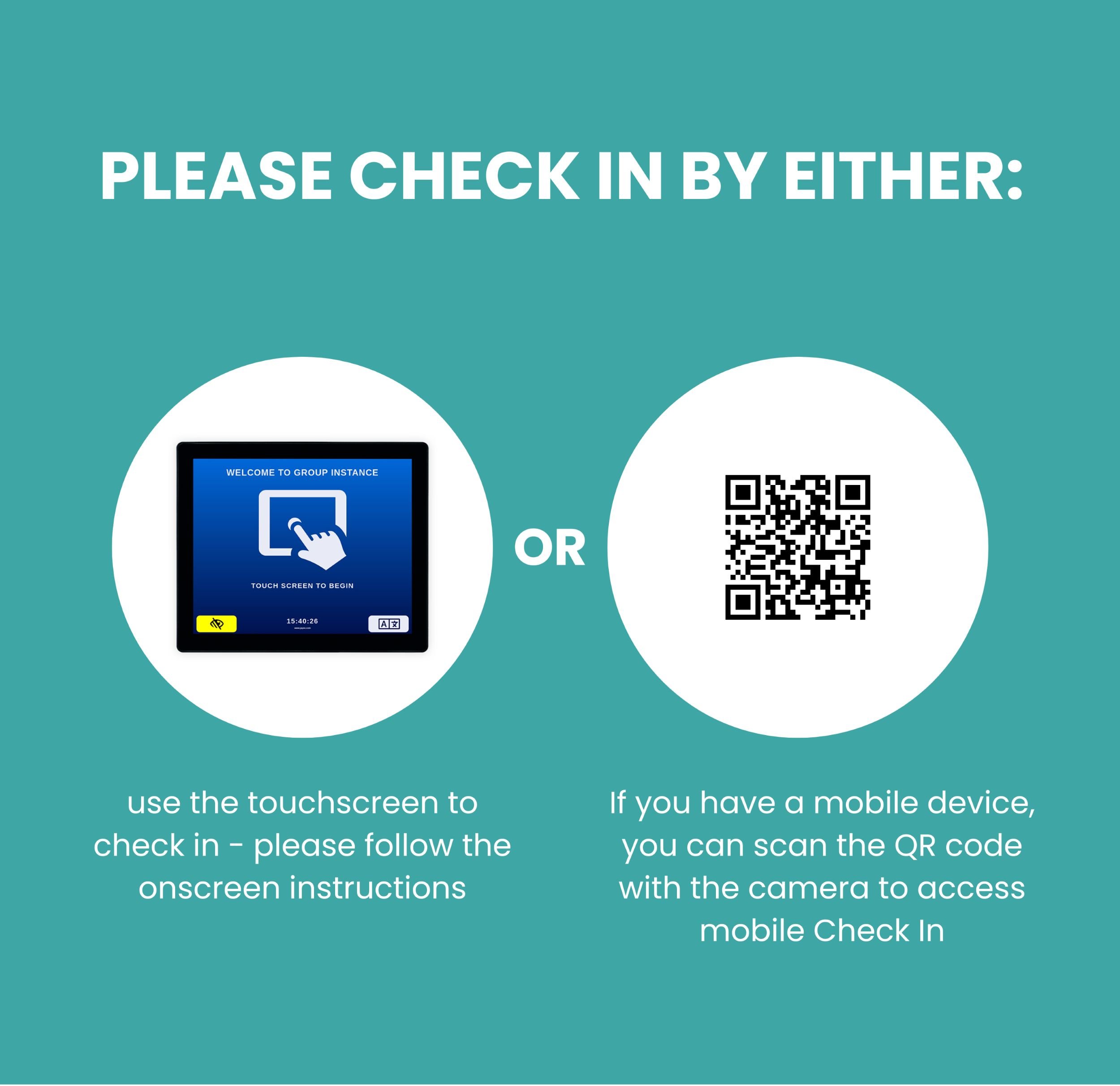 close up of a pop up banner displaying options for patients to check in including scanning a QR code to access mobile patient check in