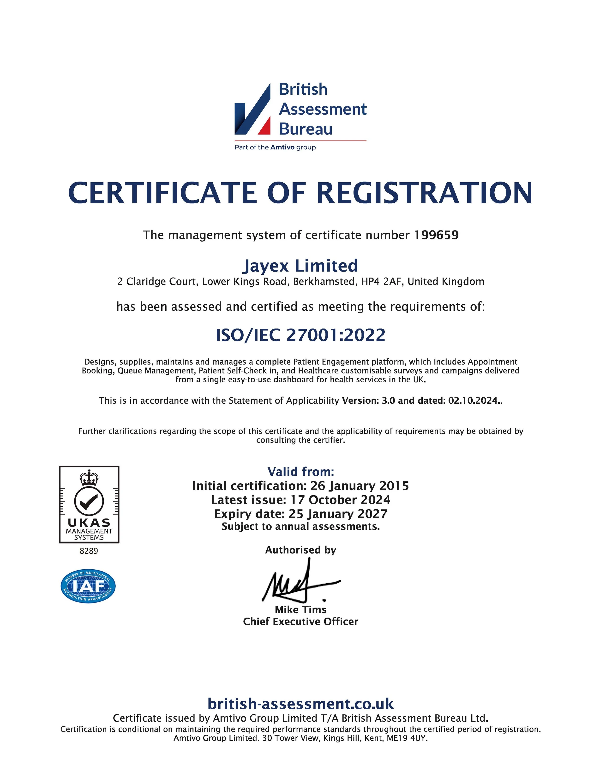 ISO 27001 certificate