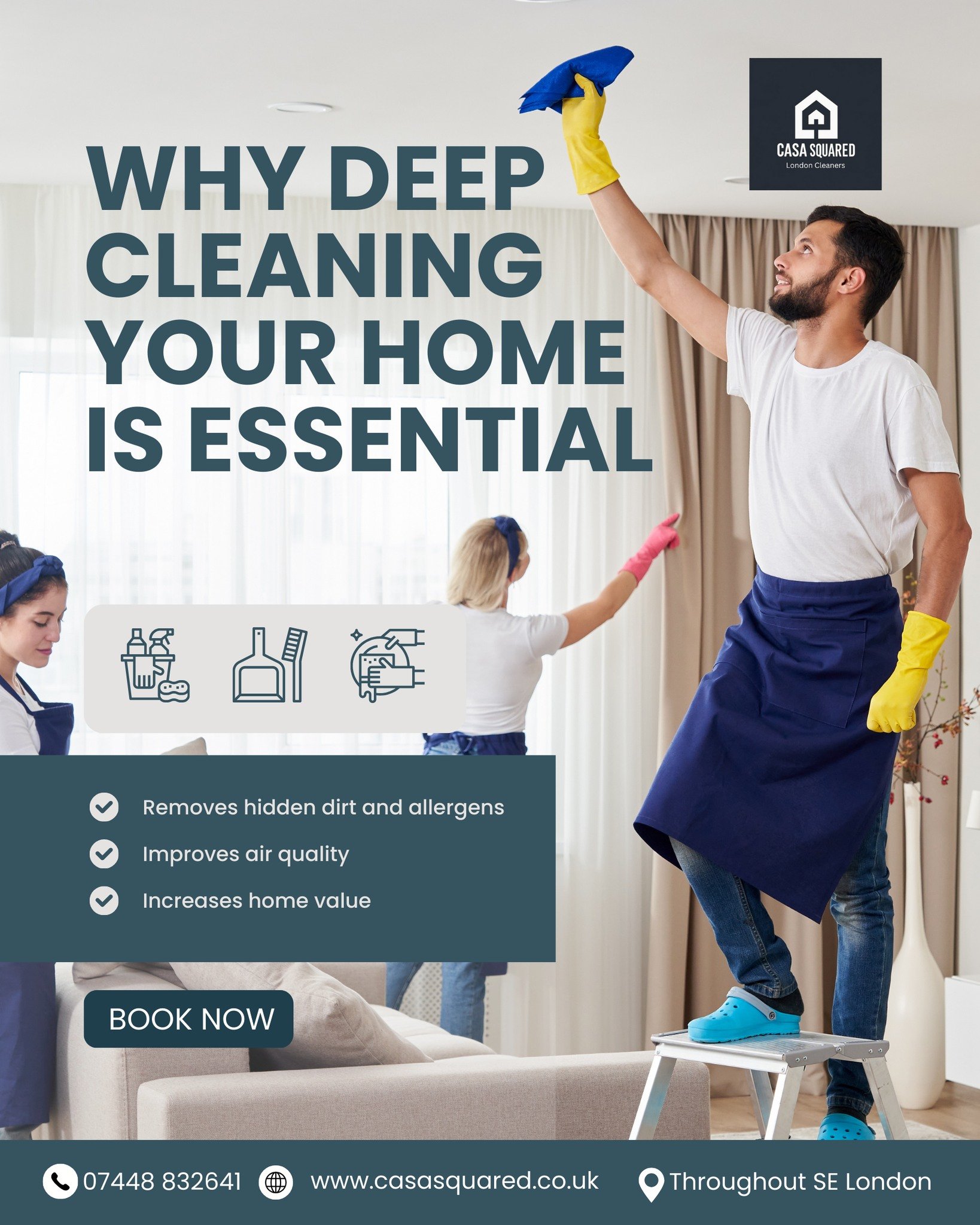 Is your home truly clean, or just "surface" clean? 🤔 

Most dust and allergens hide where you can't see them! 🕵️♂️ 

At Casa Squared, our deep cleaning service goes beyond the basics to refresh your living space and improve your family's 