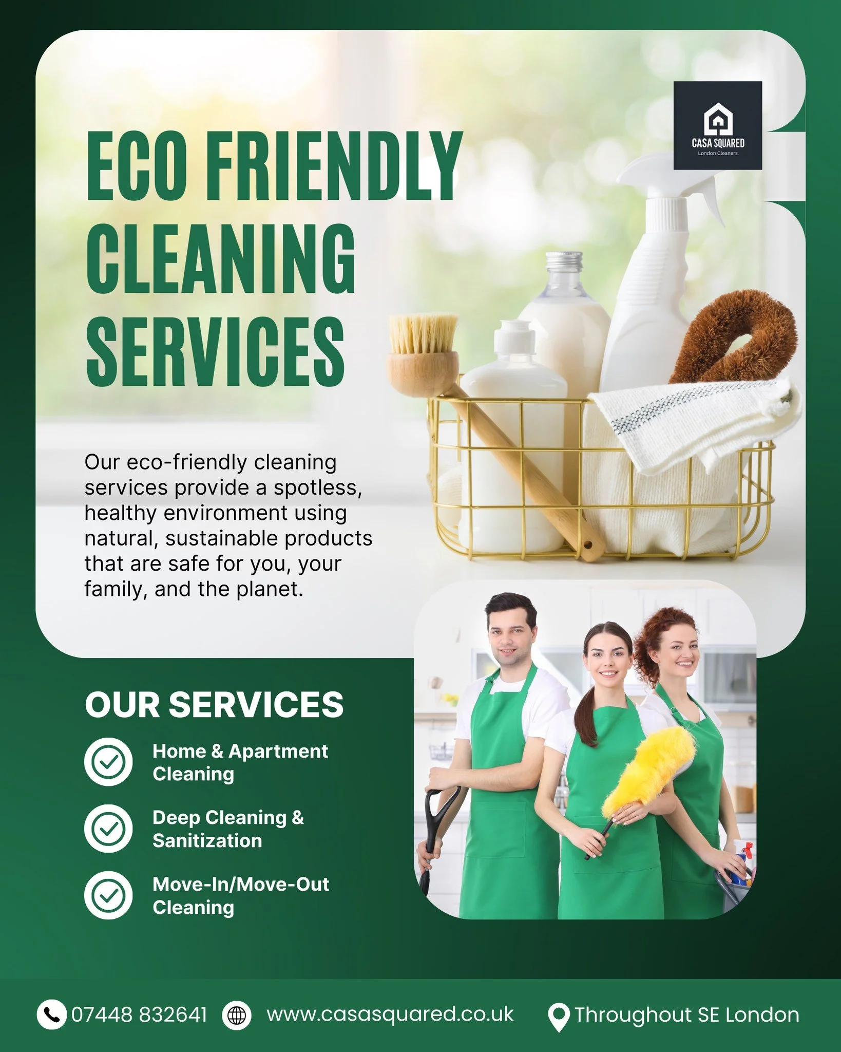 Clean home. Clean conscience. 🌿🧼

Casa Squared&rsquo;s eco-friendly cleaning services keep your space spotless while protecting your family and the planet 🌍✨ 

We use safe, sustainable products for home, apartment, deep, and move-in/move-out clean