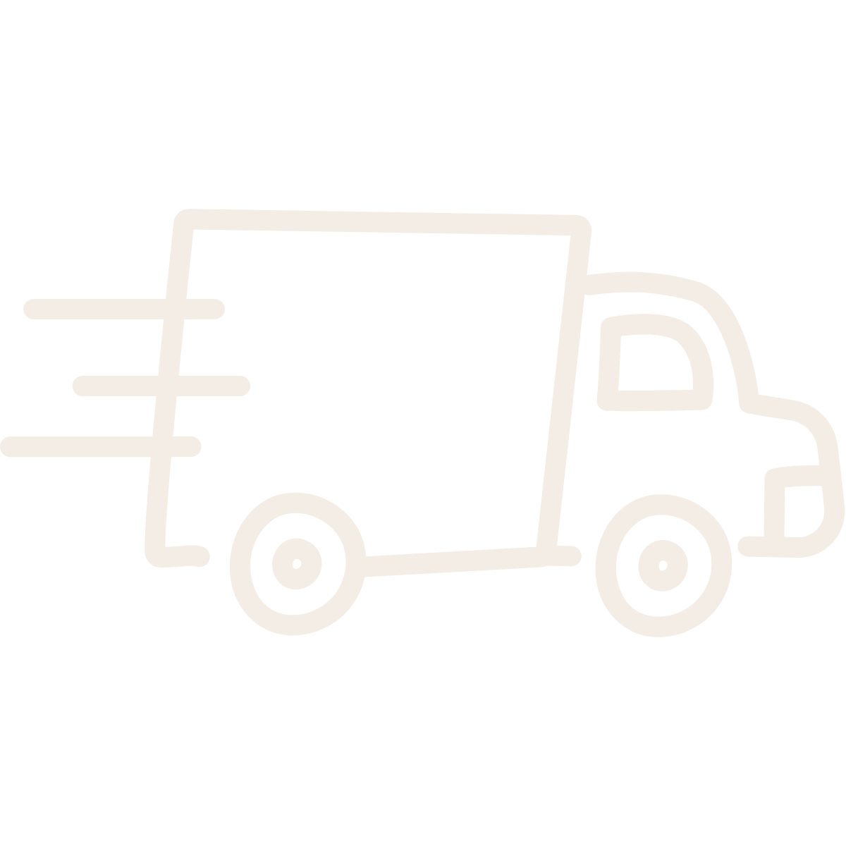 Outline drawing of a delivery truck with motion lines indicating speed.